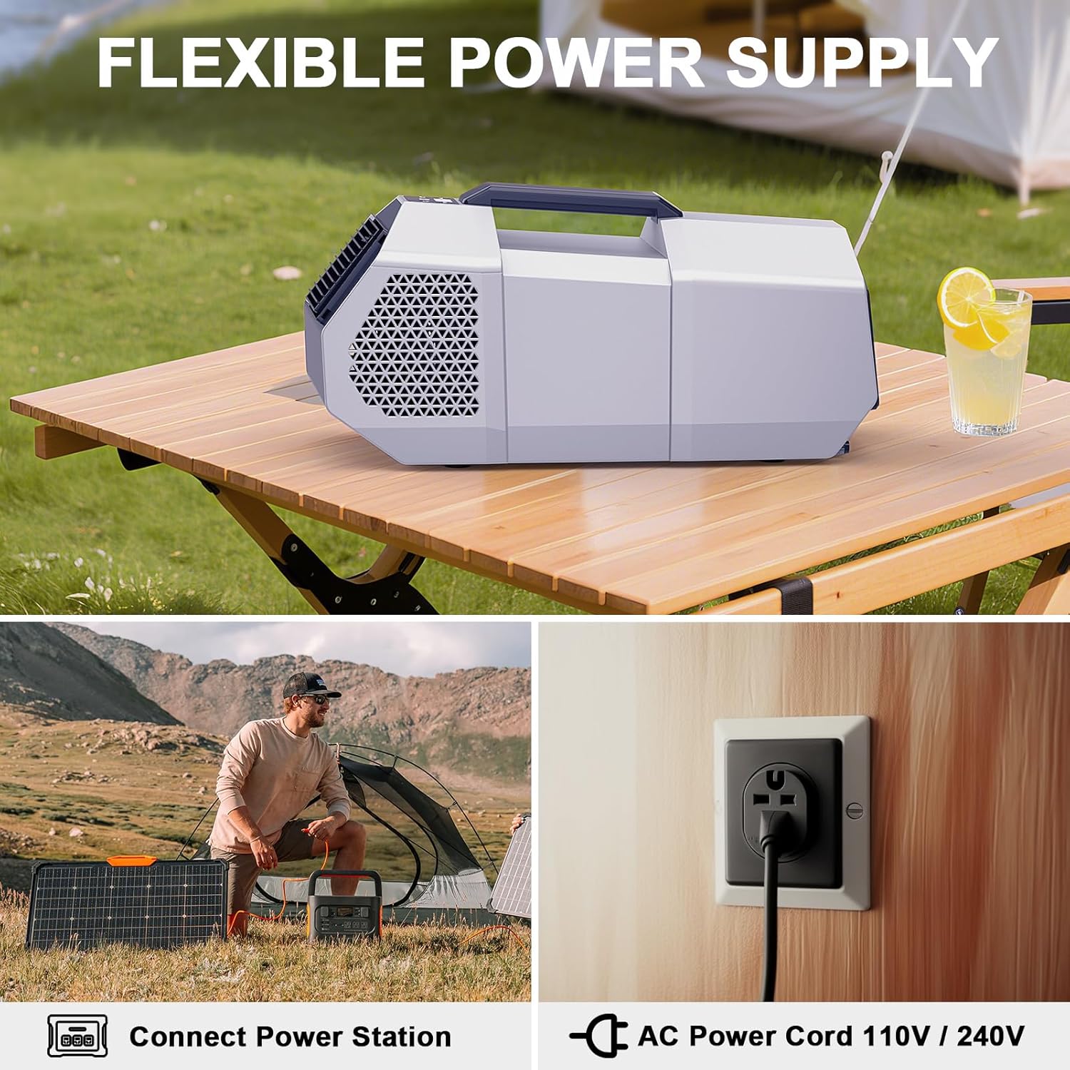 Portable Air Conditioner for Tents, Camping AC 3-Speed Cooling with Remote & Touch Control, Quiet 240W Low Power for RV, Car, Outdoor Use
