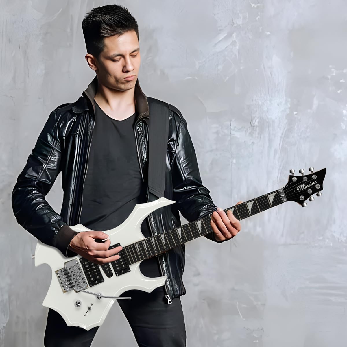 Electric Guitar Kit Flame Design with Rosewood Fretboard, Tremolo Bridge, HSH Pickups – Perfect for Beginners & Pros Solid Body Guitar MS200 (White)