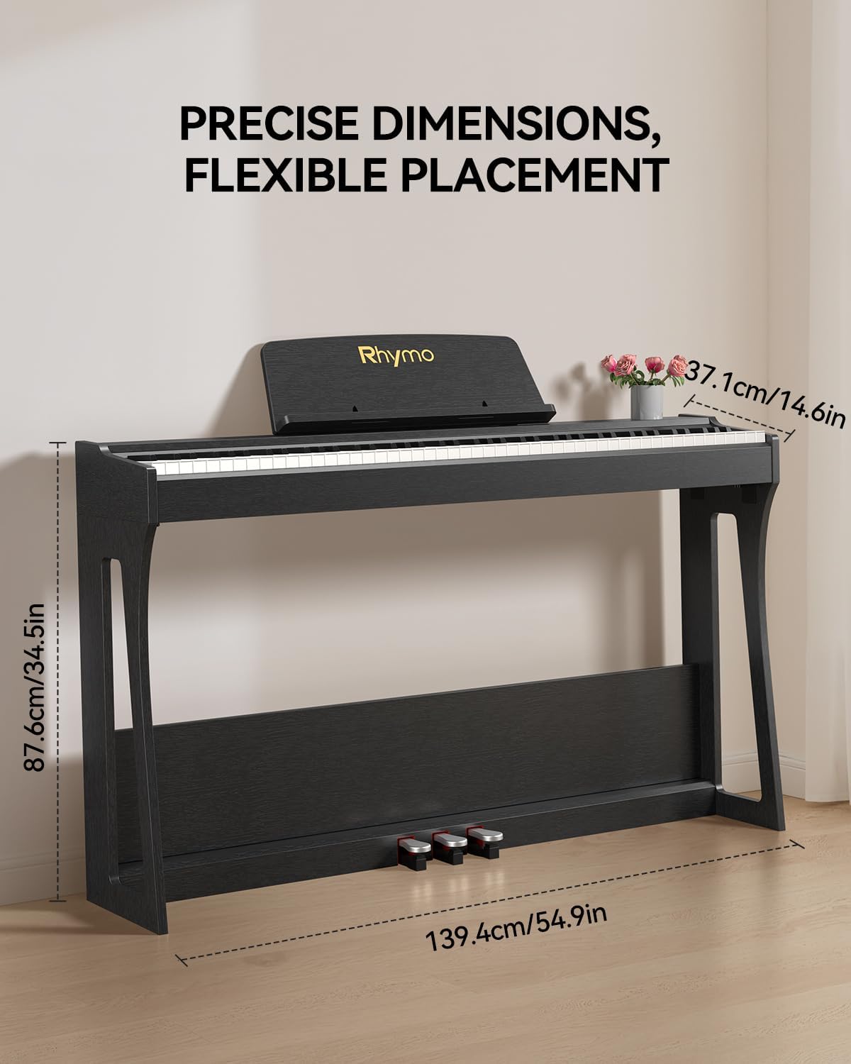 Rhymo 88 Keys Weighted Keyboard Piano, Full Size Hammer Action Digital Piano with Speakers, Wooden Upright Digital Piano, Electronic Piano Keyboard with Furniture Stand Suitable for Beginners