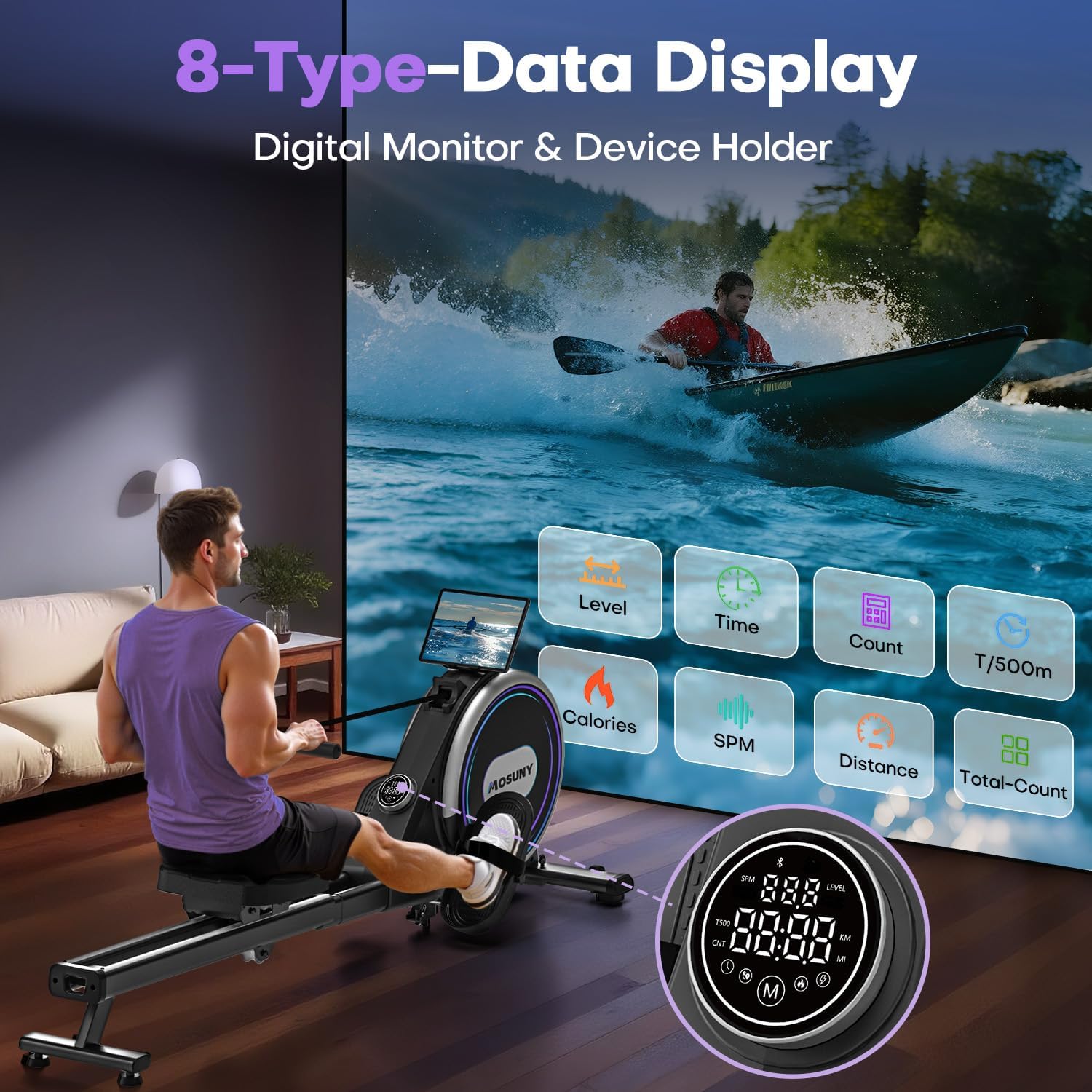 Rowing Machines for Home, 16/32-Level Adjustable Resistance, Magnetic Rowing Machine with App Supported, 350/400 LB Weight Capacity, Upgraded Dual Slide Rails with LCD Data Display Screen