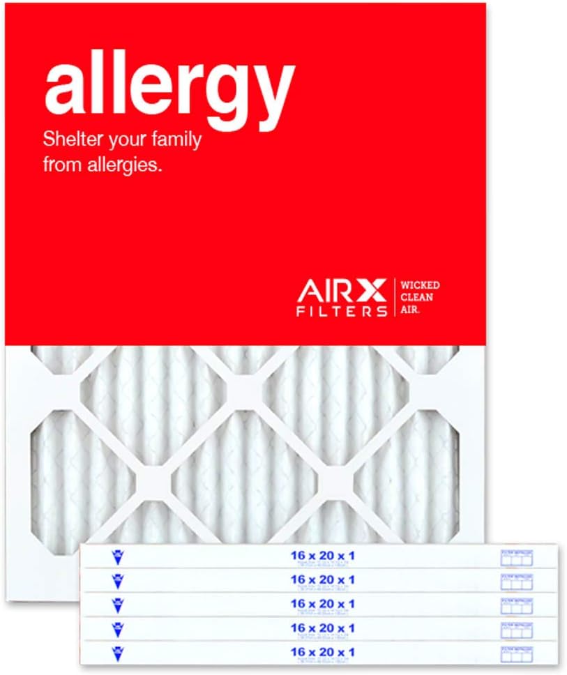 AIRx ALLERGY 16x20x1 MERV 11 Pleated Air Filter - Made in the USA - Box of 6