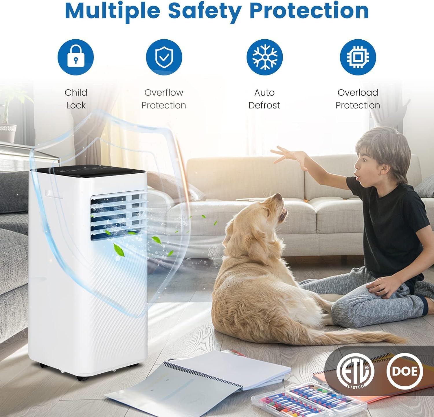 LDAILY Portable Air Conditioners, 4-in-1 Quiet Air Cooler with Fan, Dehumidifier, Sleep Mode, Remote, Touch Screen, 1-24 Timer, AC Unit for Bedroom, Home, up to 350 Sq.Ft (White + Black, 10000 BTU)