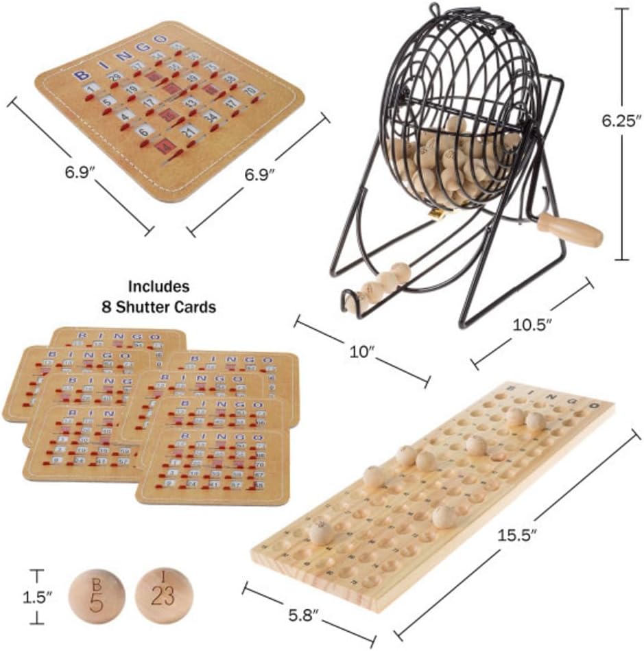 Deluxe Bingo Game with Accessories, Metal Ball Spinner, Wooden Bingo Balls & Board & Shutter Cards for Adults, Boys and Girls by Hey! Play!