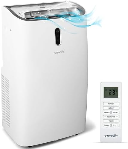 SereneLife Portable Air Conditioner, 14000 BTU (ASHRAE) Compact Home A/C Cooling Unit with Built-in Dehumidifier and Fan Modes, Energy Efficient 400 Sq. Ft. Coverage, Includes Window Mount Kit (White)
