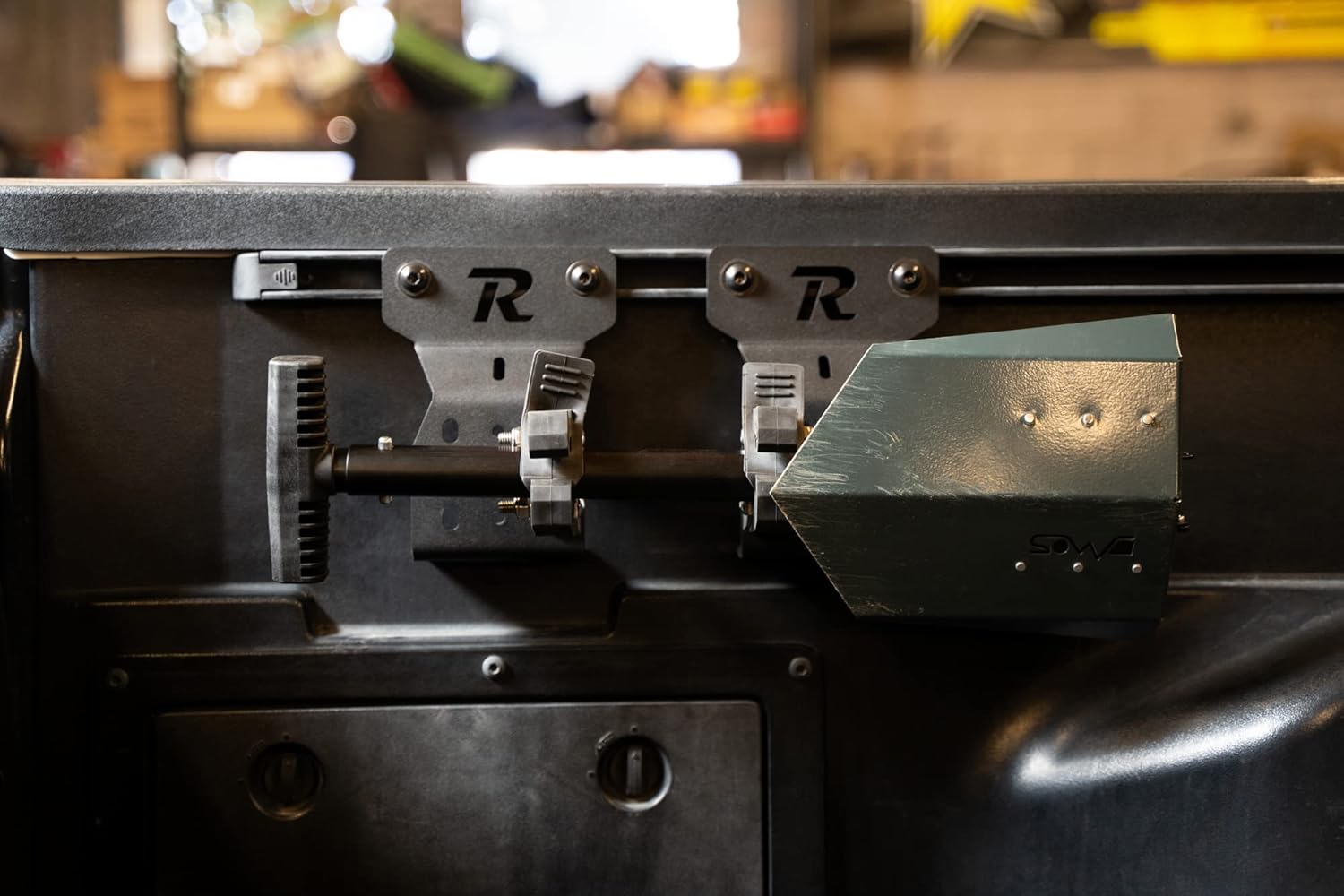 Rago Fabrication Bed Rail Modular Accessory Mount for Shovels, Recovery Boards, Fuel Cans & Other Accessories for Toyota Tacoma | 3 Mounting Locations | Made in The USA