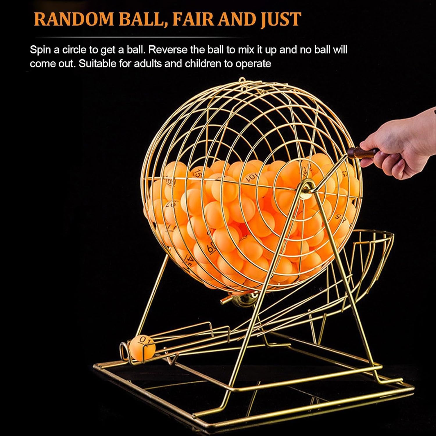 OVARIA Manual Lottery Drawing Machine, Lottery Machine Bingo Cage, Metal Raffle Drum Spin Selector with 50/100 Number Balls(100 Yellow Balls)