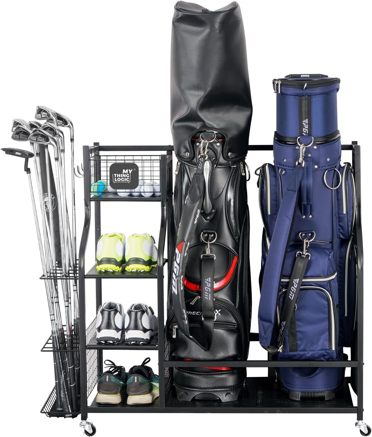 Mythinglogic Golf Storage Garage Organizer, Golf Bag Storage Stand and Other Golfing Equipment Rack, Extra Storage Rack for Golf Clubs