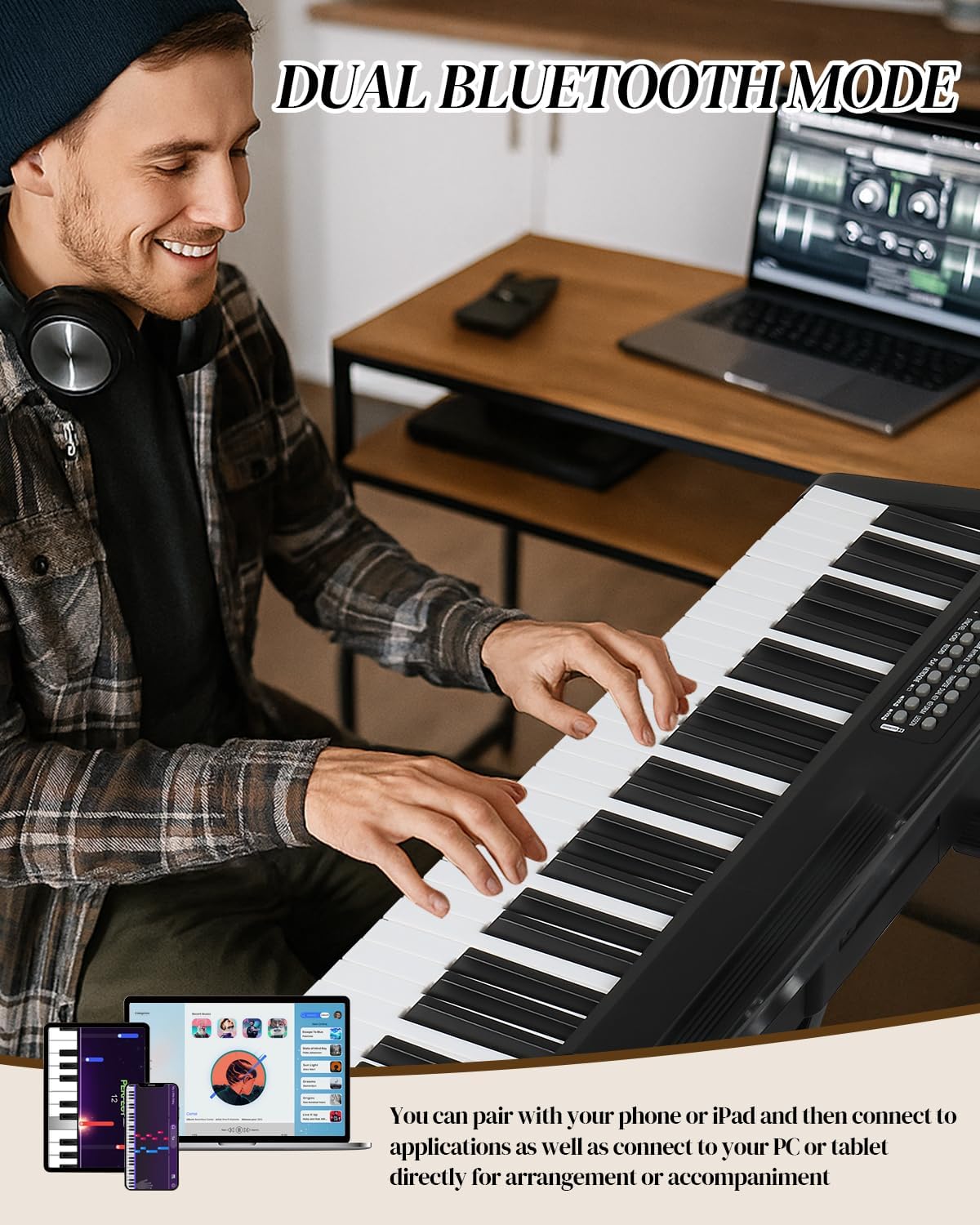 Ktaxon 88 Key Keyboard Piano Digital Piano with Dual Power Supply, 3 Teaching Modes, Bluetooth Audio & MIDI, Comprehensive Function Interface, 1000 Rhythms& 1000 Tones &150 Demo Songs (Compact)
