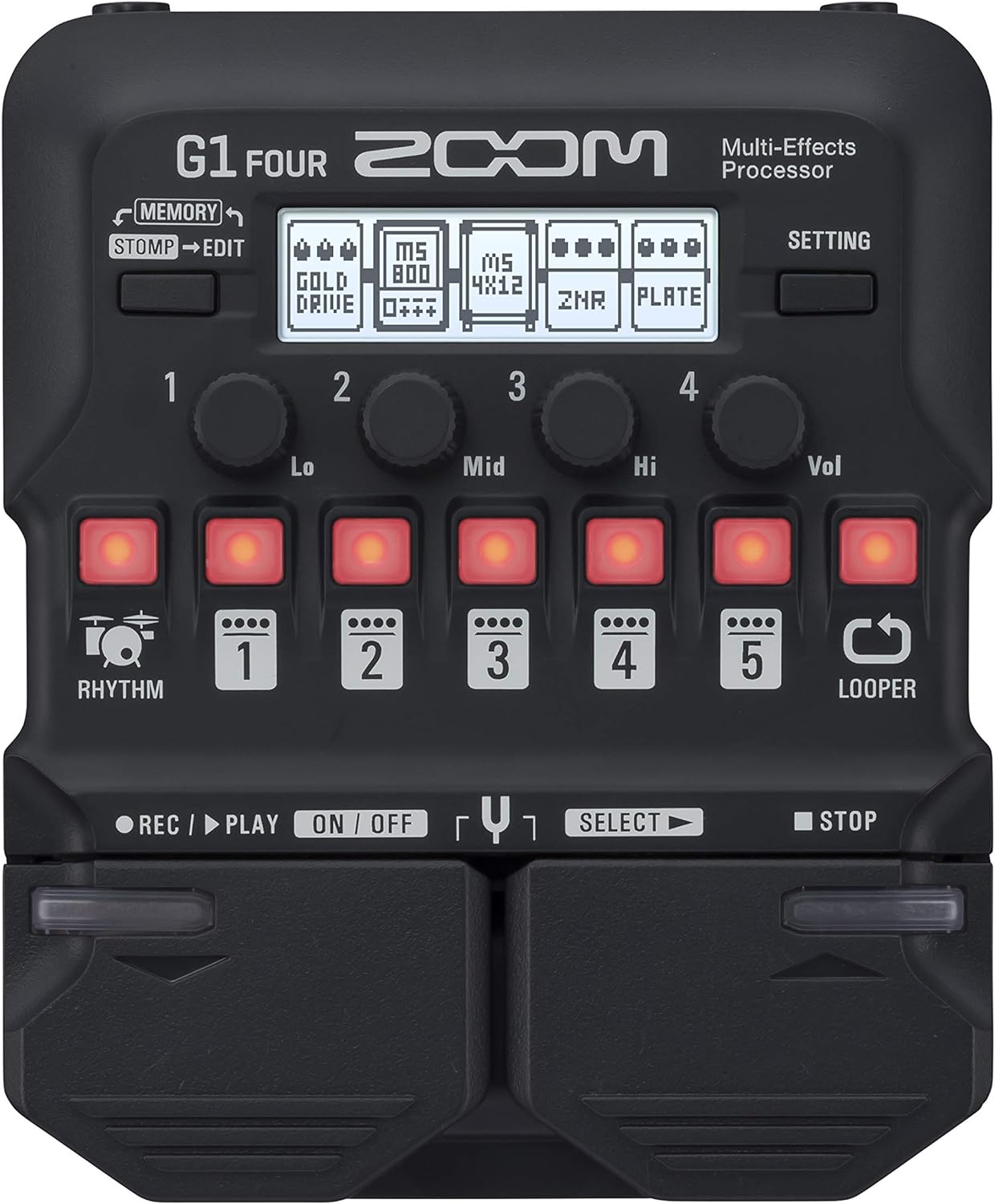 Zoom G1 FOUR Guitar Multi-Effects Pedal with 60+ Effects, Amp Modeling, Looper, Rhythm Section, Tuner and Zoom AD-16 9V AC Power Adapter