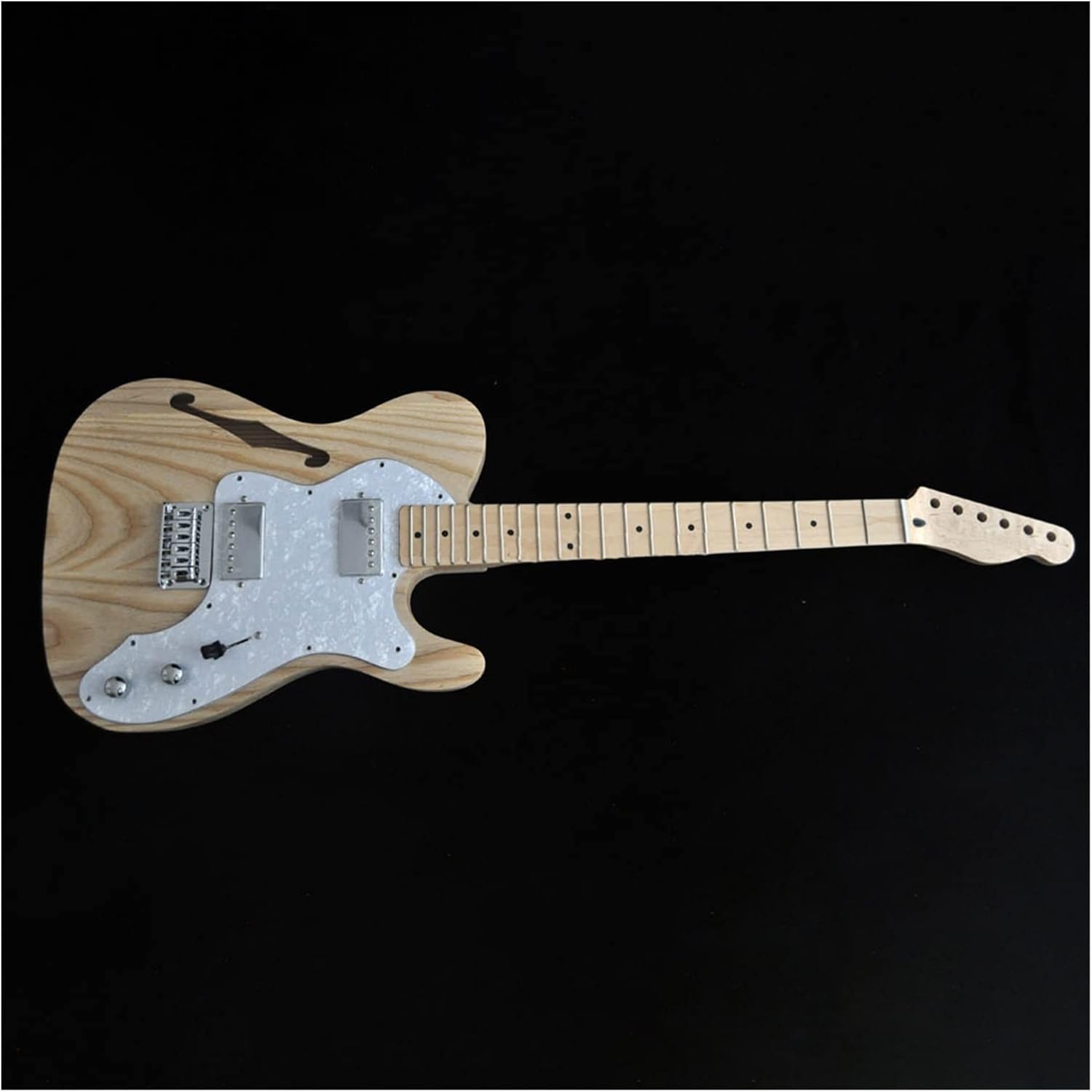 TSTS DIY Electric Guitar Kit Semi-Hollow Ash Body with F Holes Maple Neck 21 FretsTruss Rod Adjust Unfinished Electric Guitar Kit