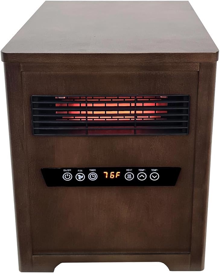 Country Living Infrared Portable Rolling Space Heater with LED Touchscreen and Remote Control | 12h Timer | 1500w Quick Heating for Indoor Use | Birchwood Grain Finish