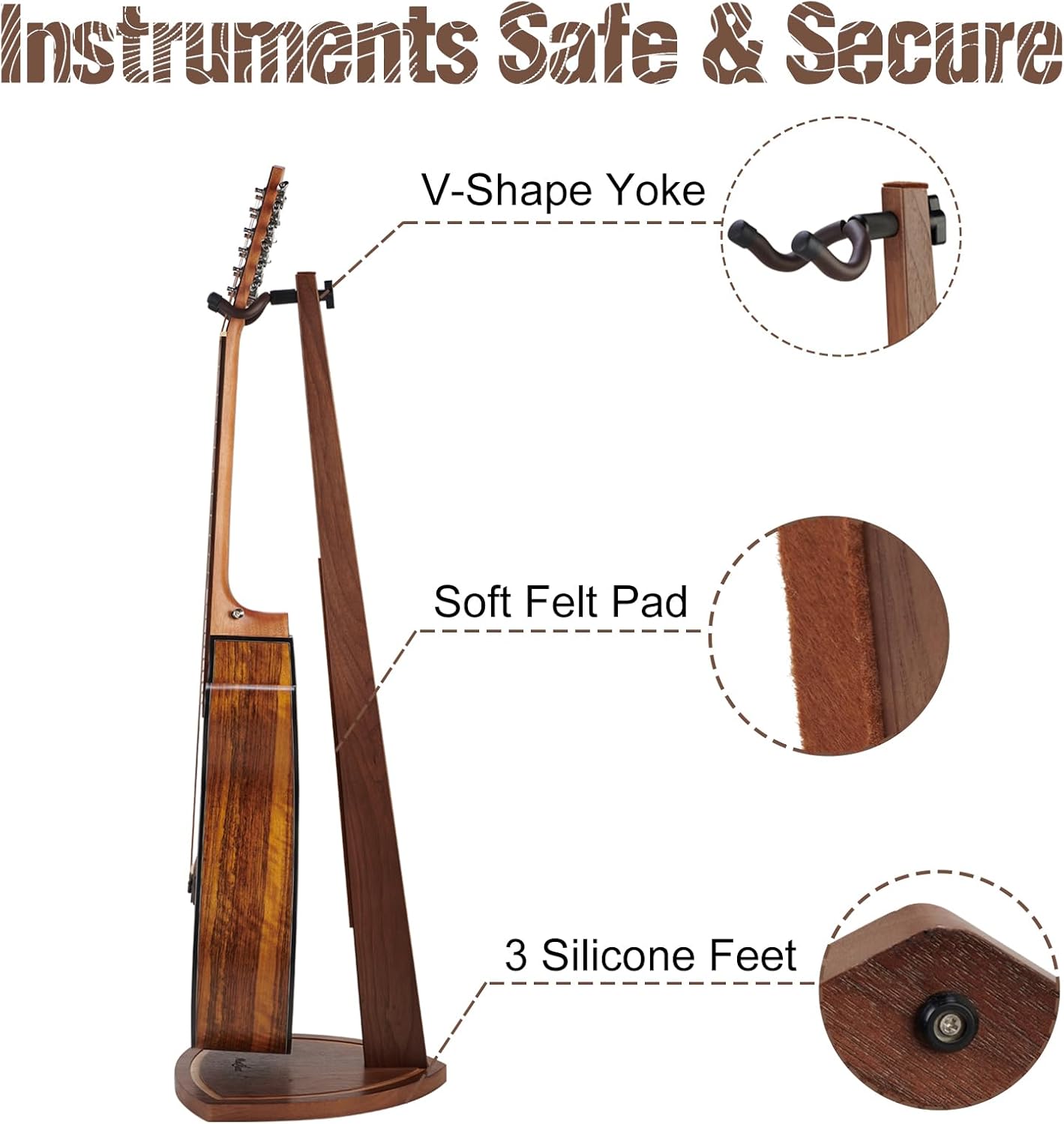 Guitar Stand, Acoustic Guitar Stand Floor, Black Walnut Wood Guitar Stand, Single Guitar Holder Stand for Electric Guitar, Banjo, Mandolin, Hanging Guitar Stands for Home Decor Studio Display