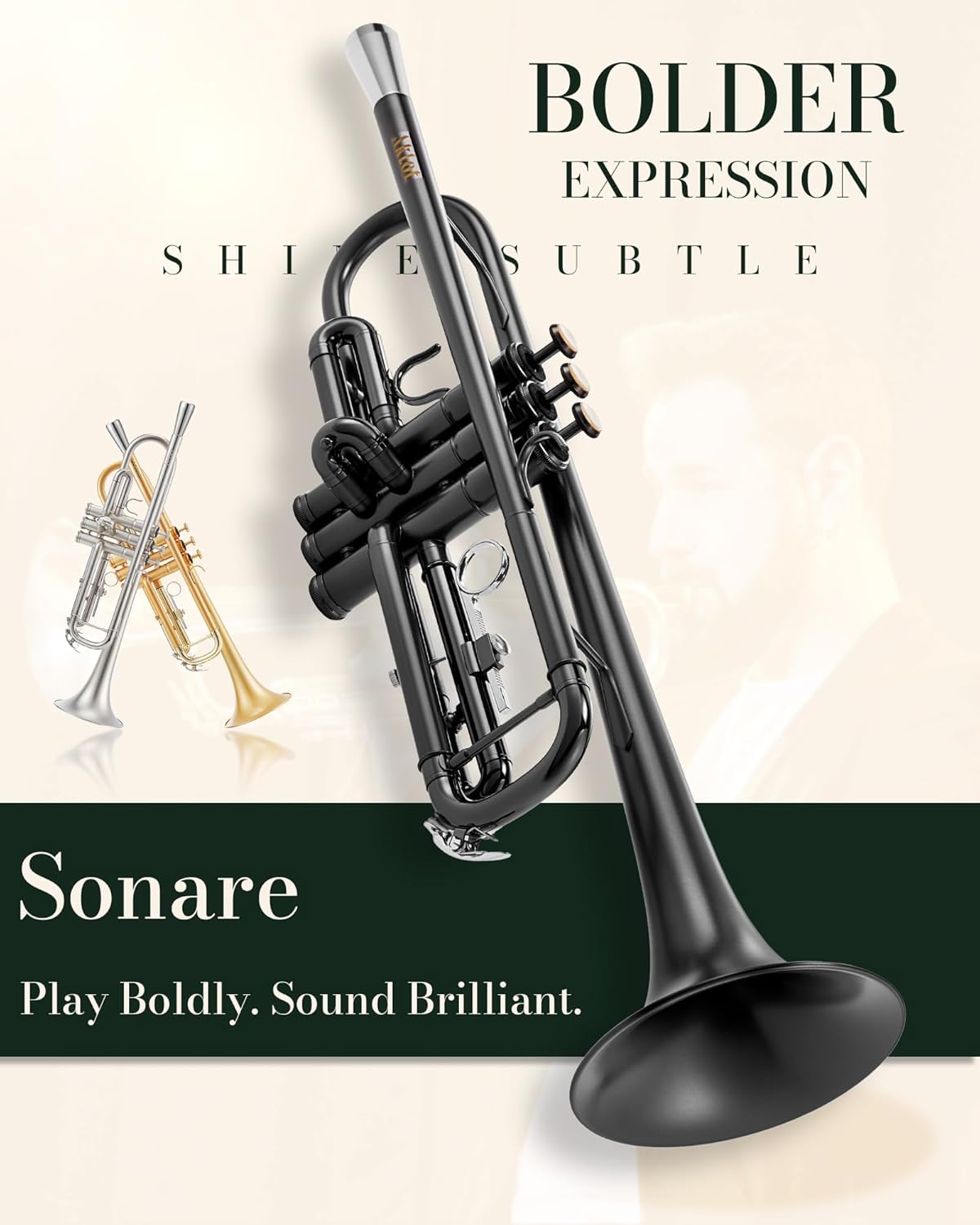 AKLOT Weighted Leadpipe Bb Trumpet: Electroplated Nickel Pistons, Brushed Matte Black, Leather Finger Guard, Weighted and Standard Trumpet Mouthpieces, Stylish Leather Case, Lesson Book (SNR-VirtOE)