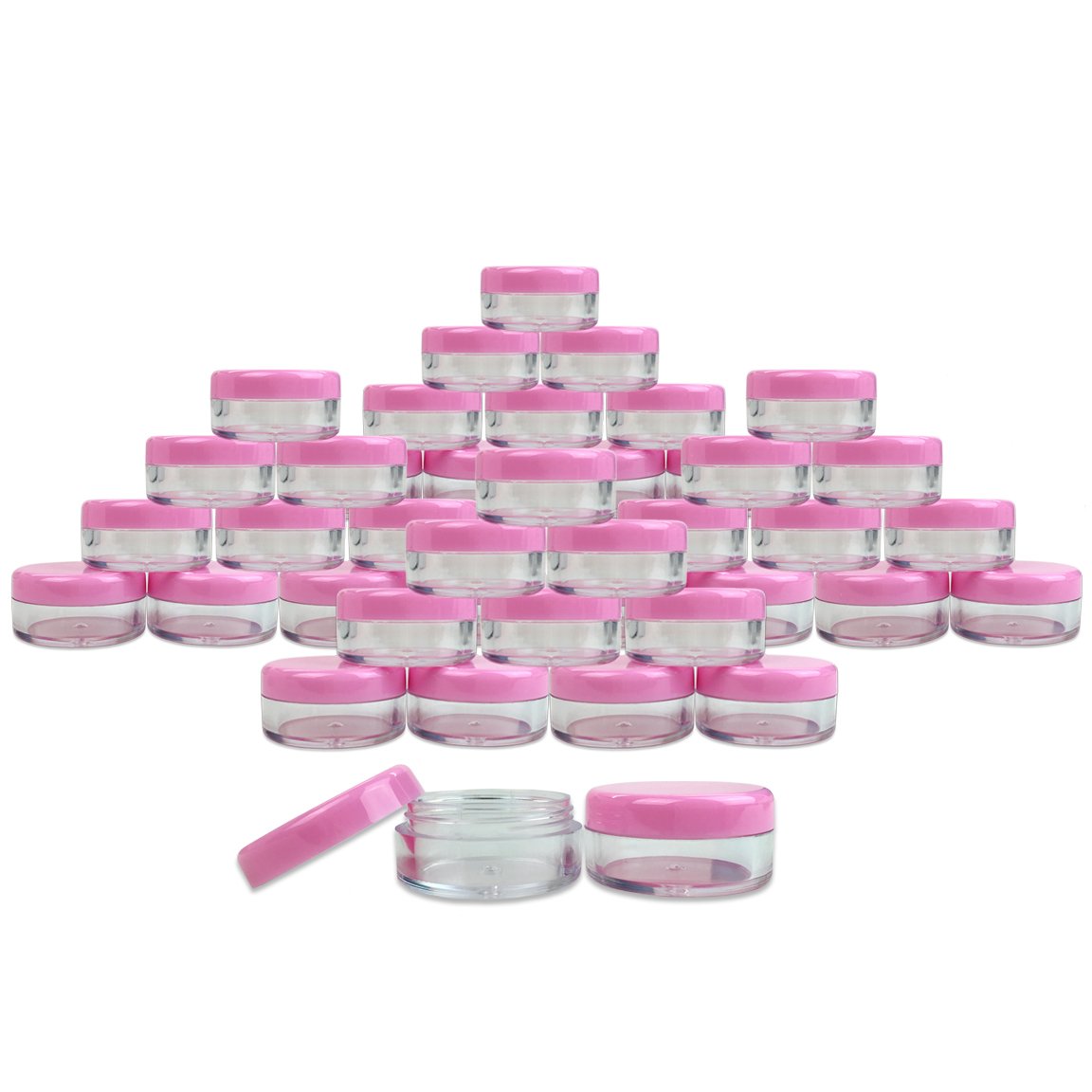 (Quantity: 1000 Pcs) Beauticom 5G/5ML Round Clear Jars with Pink Lids for Small Jewelry, Holding/Mixing Paints, Art Accessories and Other Craft Supplies - BPA Free