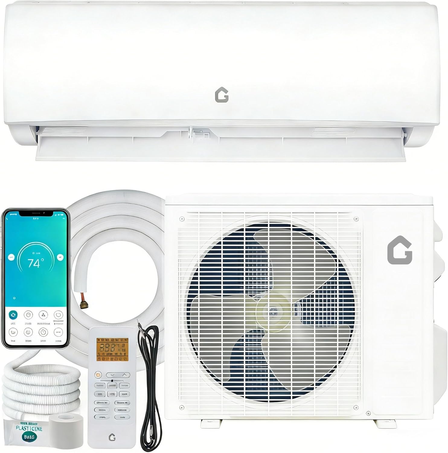 Garvee 11500 BTU Mini Split AC/Heating System, 230V WIFI Enabled Energy Efficient Mini Split Unit,Wall-Mounted Split Air Conditioner,Cools Up to 750 Sq.Ft, Heat Pump & Installation Kits