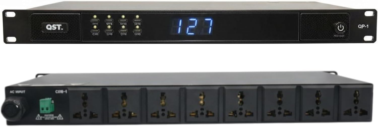 QST QP-1 | 1U Rackmount 8-Channel Power Sequencer for Pro Audio, Home Theater, IT & Network Racks |, Surge Protection, and 8 AC Outlets