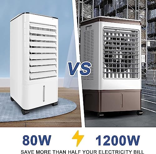 Evaporative Air Cooler, 3-IN-1 Windowless Portable Air Conditioner,Oscillation Swamp Cooler and Humidification-Includes Ice Packs-12 Hour Timer&Remote, Ideal for Home, Office, Bedroom, Kitchen