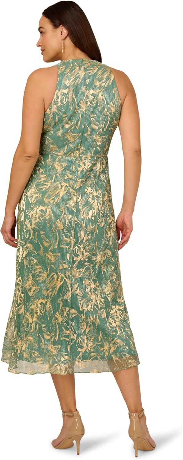 Adrianna Papell Womens V Neck Soft Skirt Midi Dress