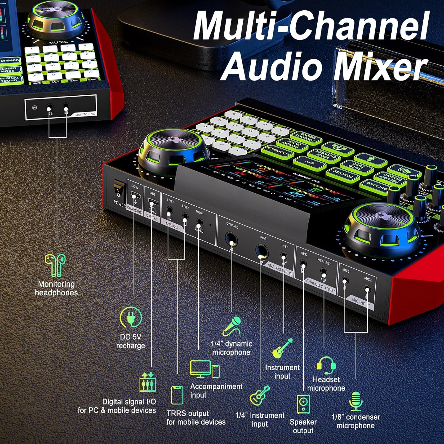 Podcast equipment bundle with live sound card audio mixer, podcast equipment with 3.5mm microphone, soundboard for phone, computer, live streaming, singing, recording, and content creation.