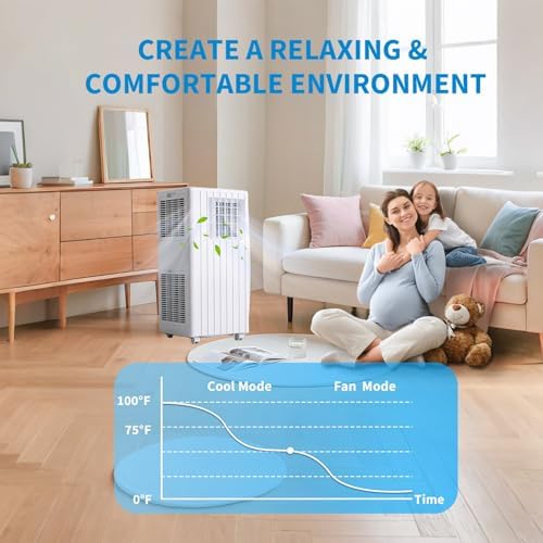 PioneerWorks Portable Air Conditioners 8000 BTU, Cools up to 350 Sq. Ft 3-in-1 Mobile AC for Room with Dehumidifier Fan Sleep Mode, 24H Timer, Remote Control, and Window Installation Kit Included