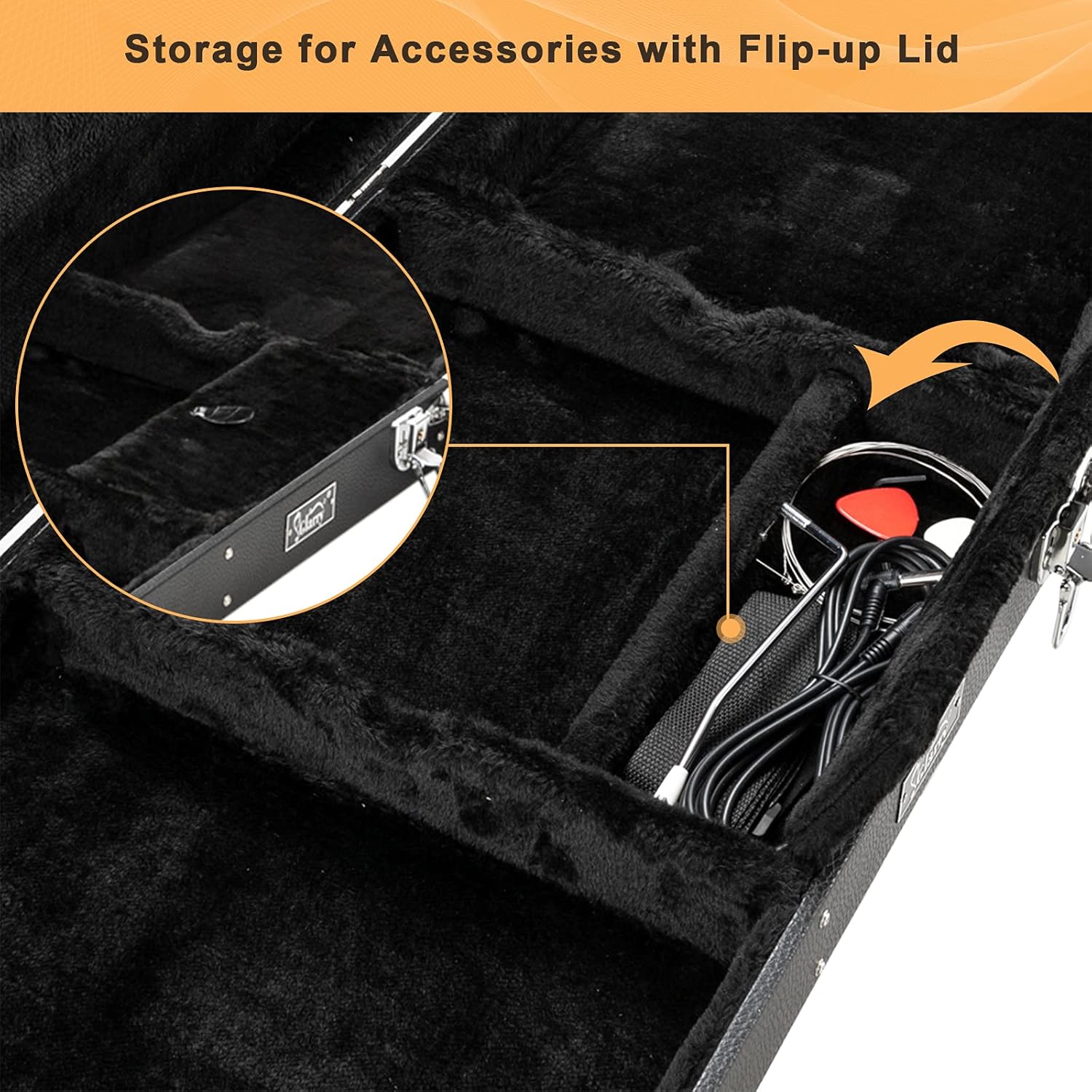 Glarry ST Deluxe Electric Guitar Hard Shell Case Portable Square Guitar Case Microgroove Flat With Extra Neck & Bridge Padding (Black)