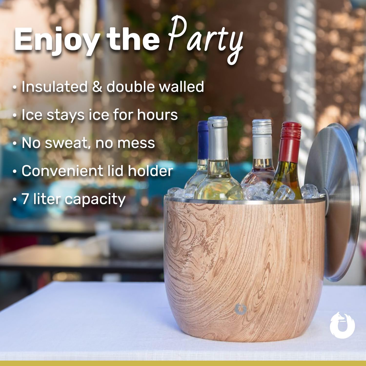 Snowfox XL Premium Vacuum Insulated Double Wall Stainless Steel Ice Bucket with Lid/Scoop, Bar Accessories, Large Elegant Party Bucket, Chill Several Bottles, Beautiful Entertaining, 7L, Matte Black