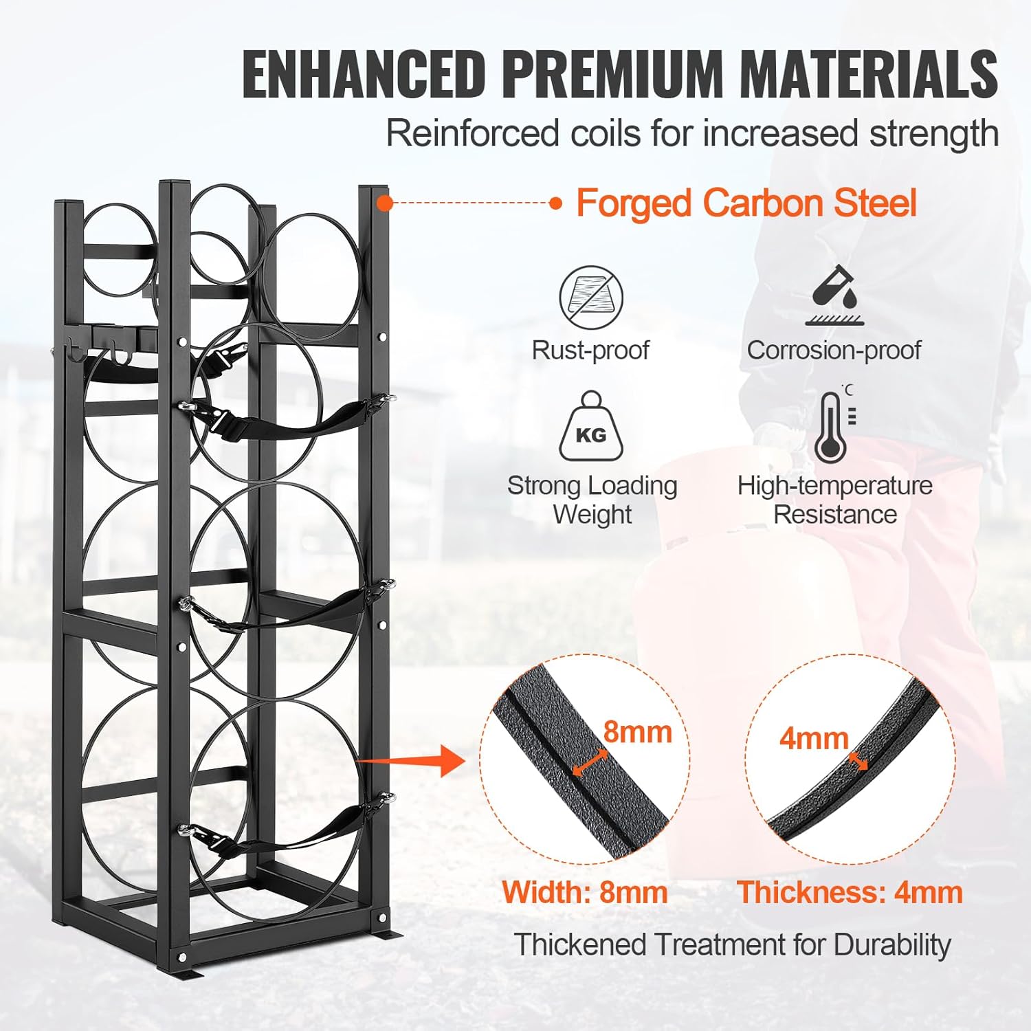 VEVOR Refrigerant Tank Rack, with 2 x 30lbs and Other 3 Small Bottle Tanks, Cylinder Tank Rack 12.79x12.99x47.12 in, Refrigerant Cylinder Rack and Holders for Freon, Gases, Oxygen, Nitrogen
