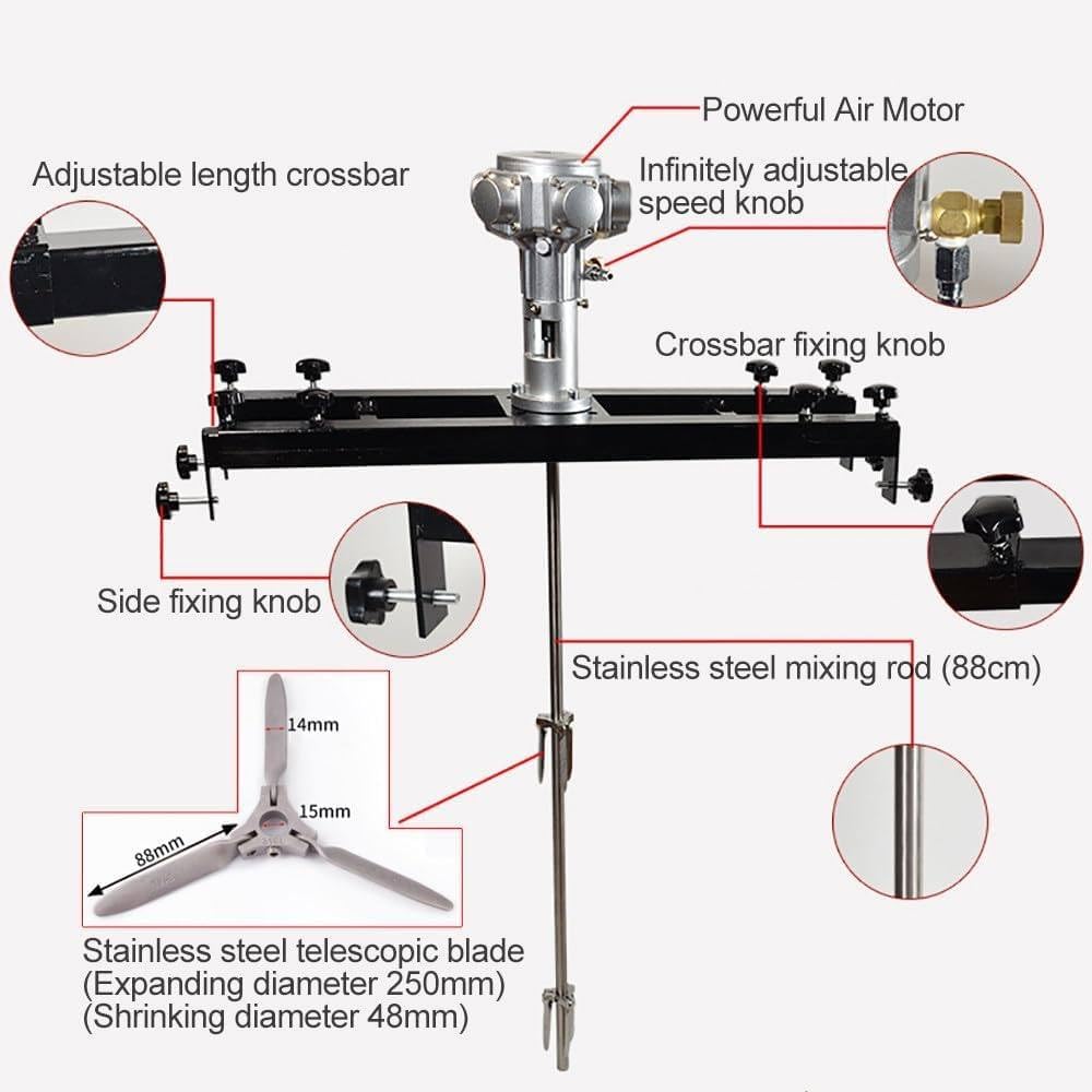 Pneumatic Paint Mixer Pneumatic Mixer for Tank, Industrial Ink Coating Mixing Machine, Paint Stirring Machine for Ink Dissolver Agitator