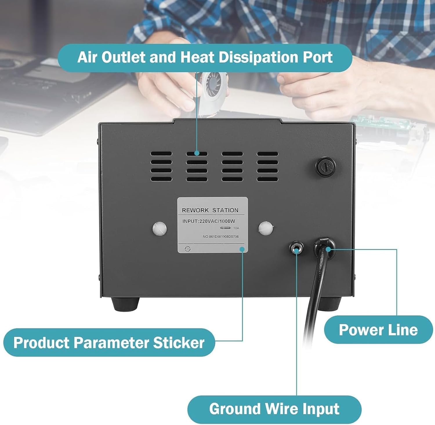 Hot air rework station, soldering hot air gun, 1000W digital display soldering station and soldering tool set, for electronic product repair and desoldering