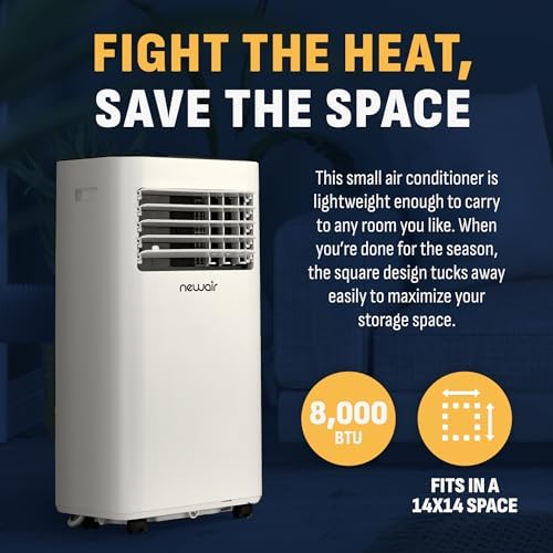 Newair 8,000 BTU Portable Air Conditioner (5,000 BTU DOE), Compact AC Design with Easy Setup Window Venting Kit, Self-Evaporative System, Quiet Operation, Dehumidifying Mode with Remote and Timer