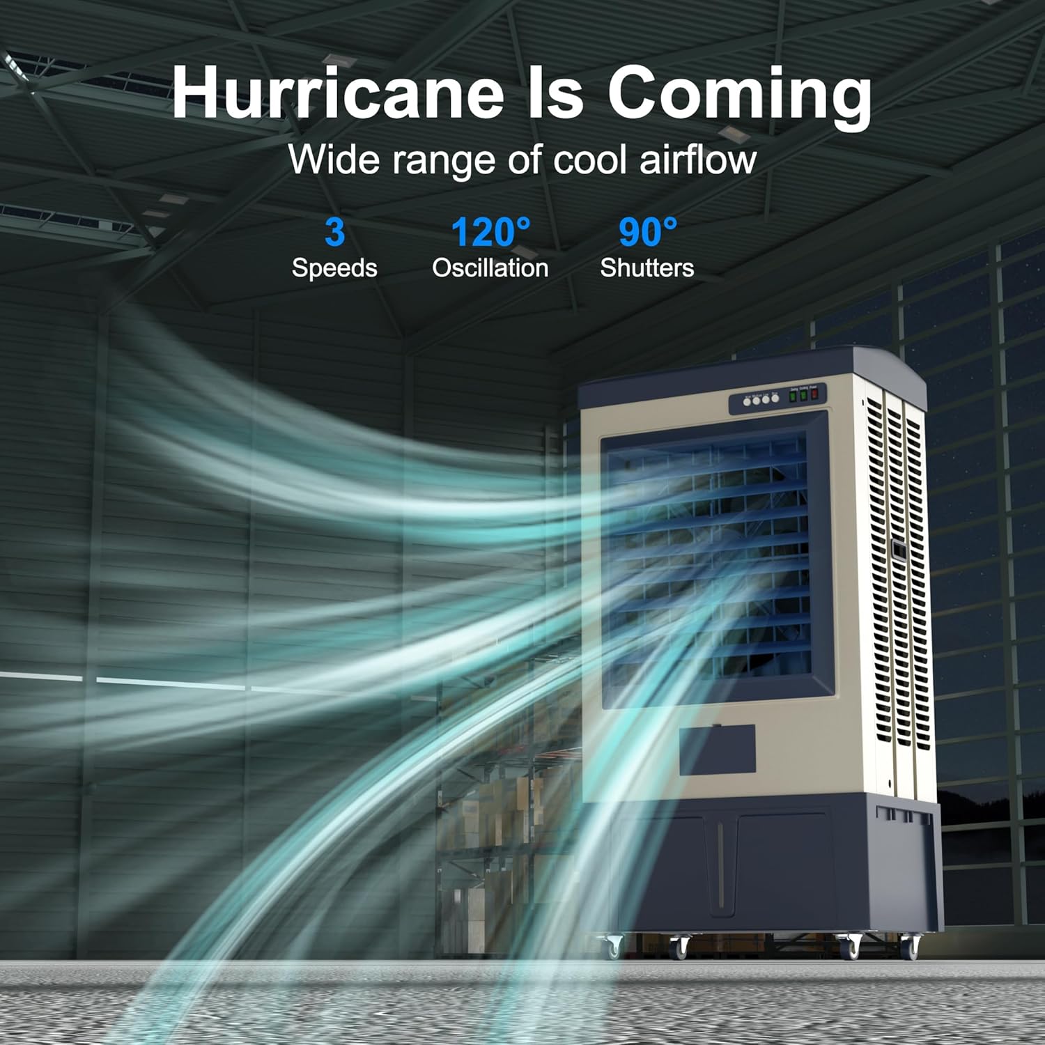 AKIRES 8979CFM Portable Swamp Cooler Air Conditioner,57IN Air Cooler for 1730Sq.ft of Space,with Continuous Auto Fill,36-Gal Water Tank,120°Oscillation,5 Ice Packs,Cooling Fan for Outdoor,Garage