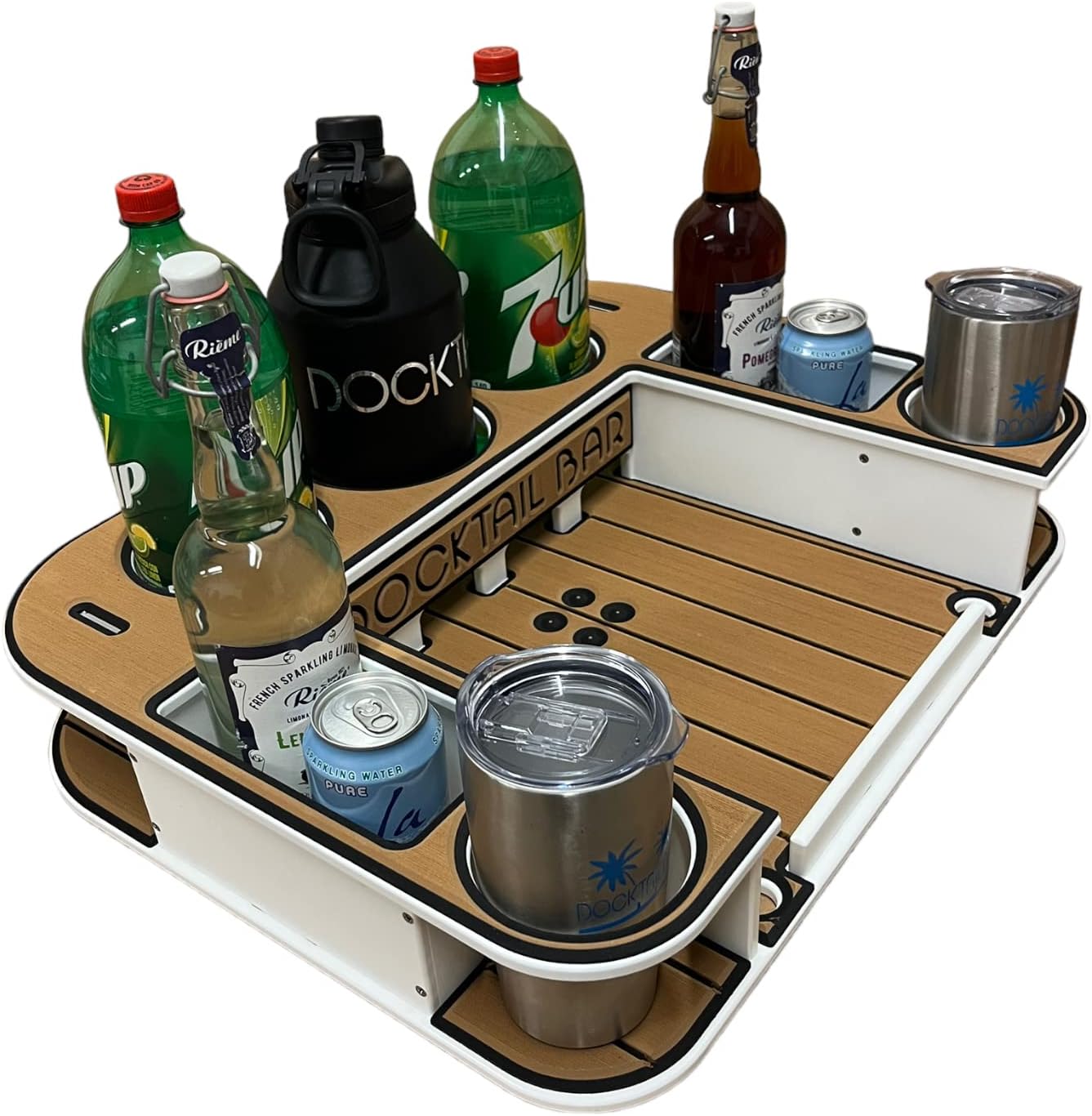 Docktail Butler Boat Table Caddy Organizer - with Pedestal Adapter Plate (Post/Floor Mount Not Included) | Portable Boat Bar with Cup Holders, Boat Storage Accessories