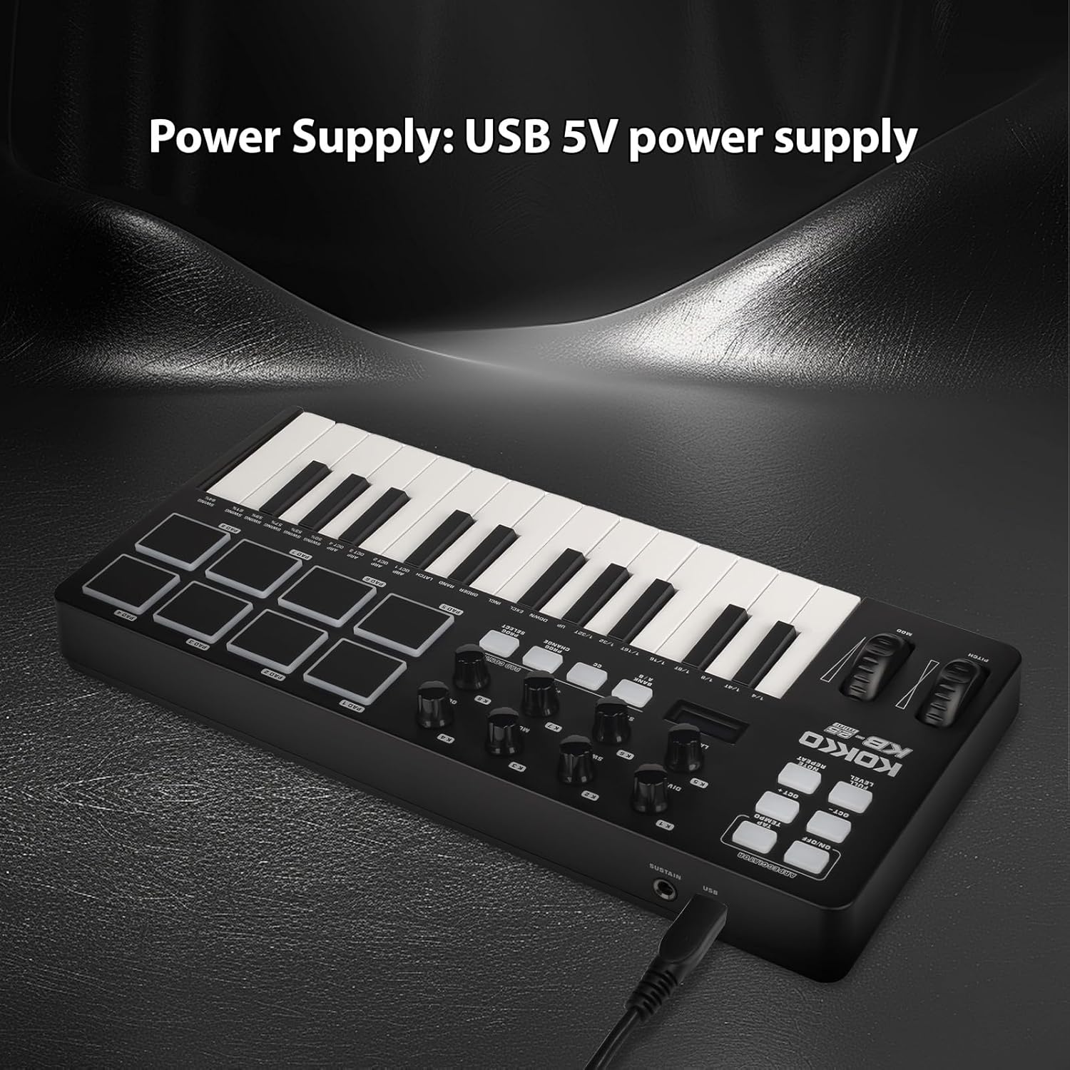 USB MIDI Keyboard, 25 Key Controller Beat Maker Machine Beat Maker Machine Keyboard Portable Arranging Strike Pad USB 5V Power Supply for Music Production
