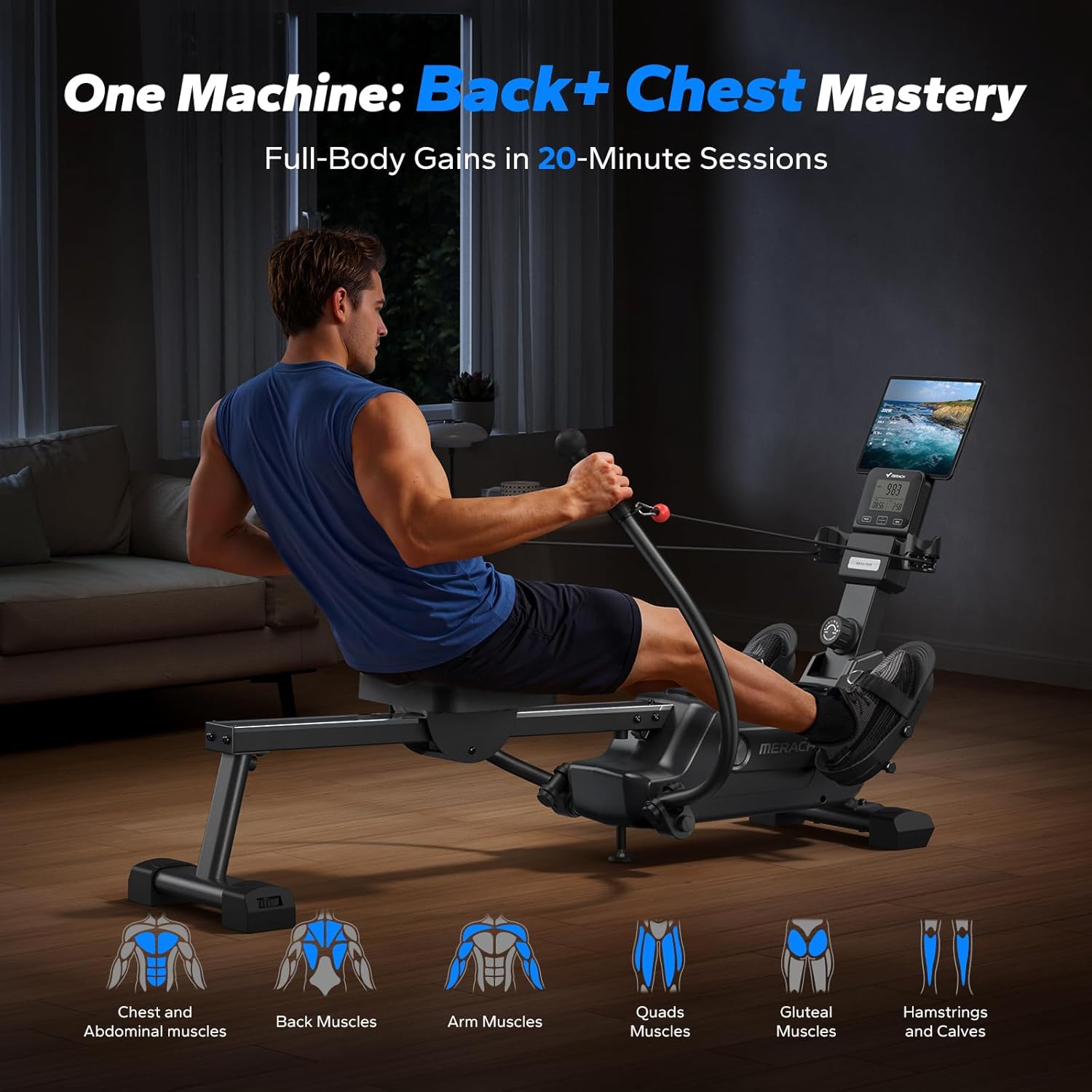 MERACH Sculls Rowing Machines for Home, Magnetic Rowing Machine with 16-Level, Simulate Real Row, Ultra-Quiet Rower, MERACH App and 1000+ Champion Coaching Course & Games