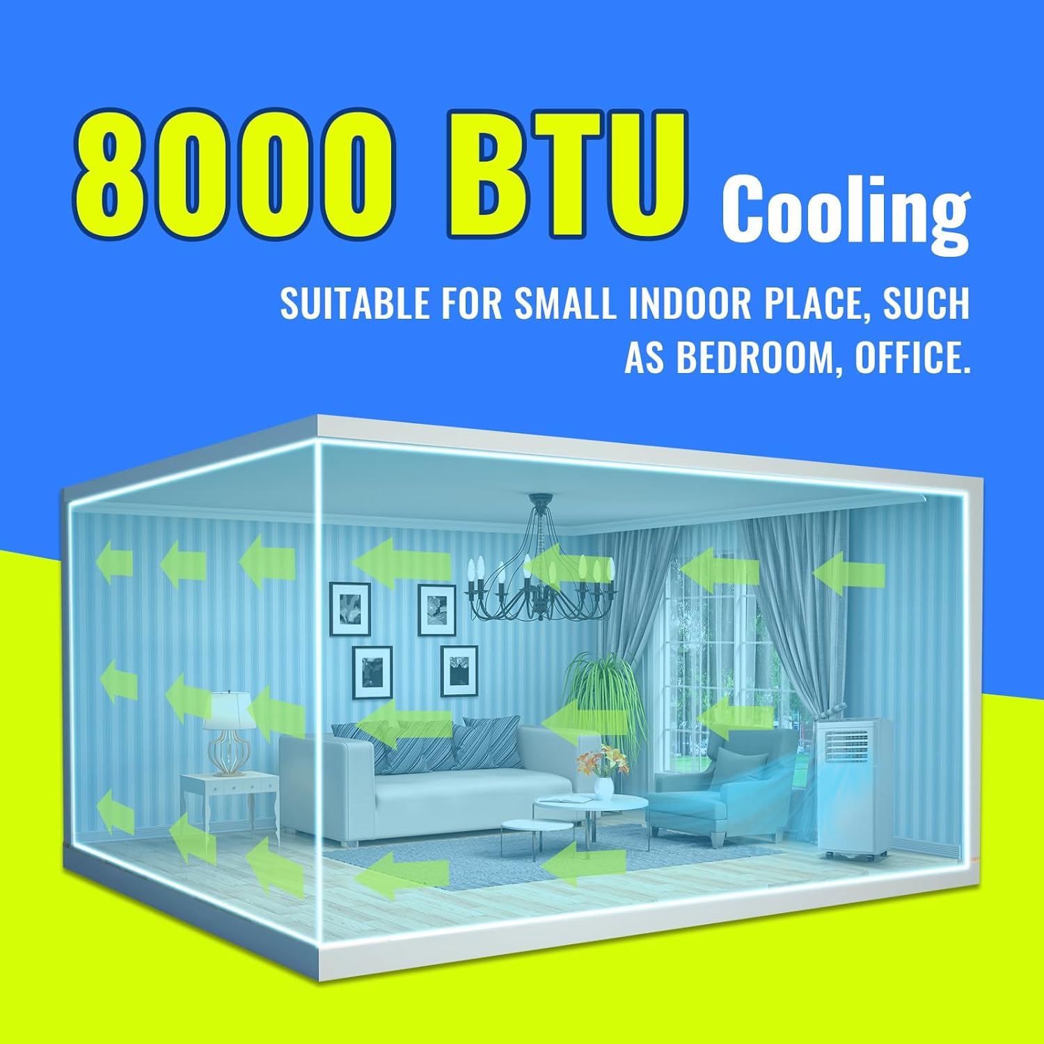 8000 BTU Portable Air Conditioner 3 In 1 AC Unit with Remote Control Dehumidifier, Fan Mode Suit for Room up to 250 Sq. ft White