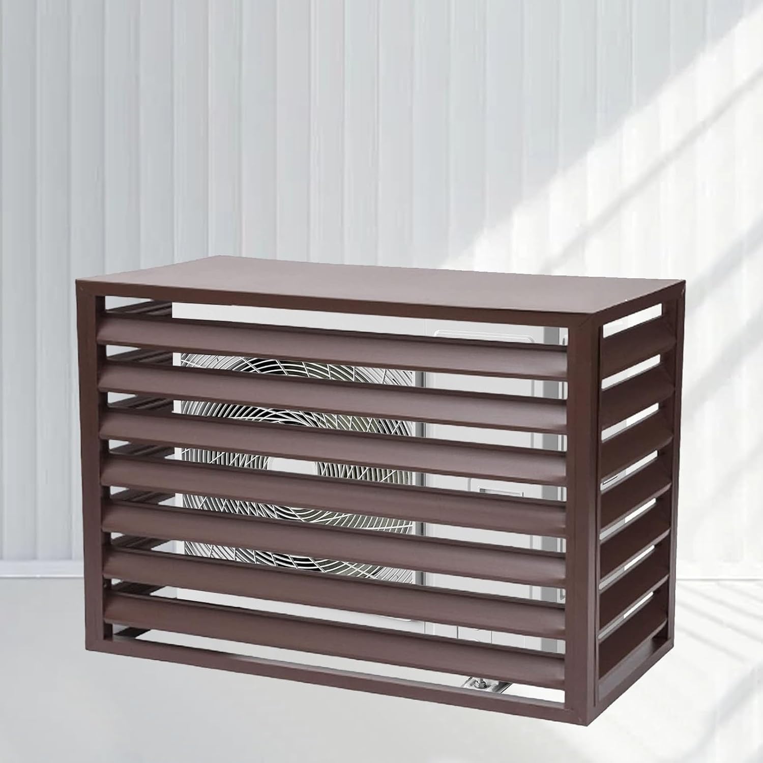 Air Conditioner Covers, Outdoor Anti Theft Aluminum A C Cover Privacy Fence Screen, Used for Outdoor Unit Noise Reduction(Brown,2 3P)