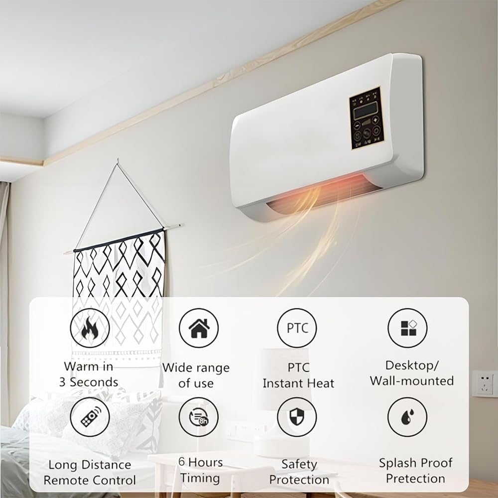 Mini Aire Acondicionado Portátil De Pared Wall Air Conditioner Fan Multifuntional for Bedroom with Precise Remote Control 6h Programmable Timing