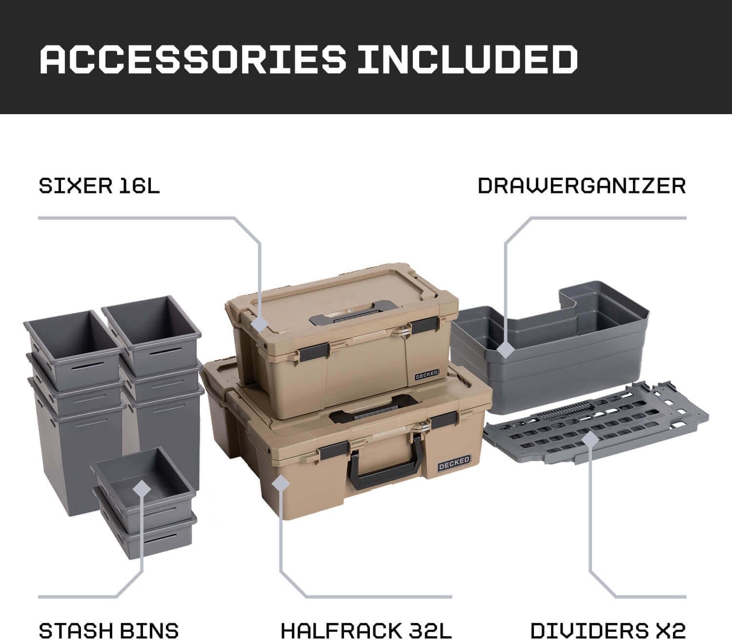 DECKED Truck Bed Storage System Includes System Accessories, Compatible with Ford Super Duty (1999-2016) 8'