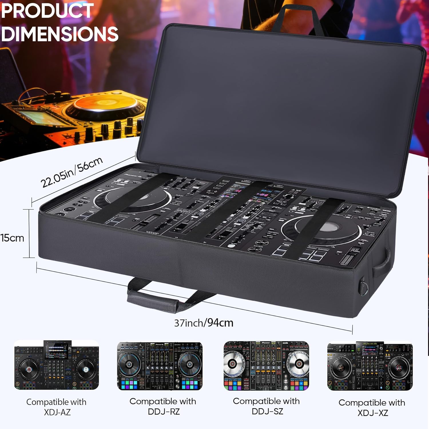 DJ Controller Case with Wheels Compatible with XDJ-AZ/XDJ-XZ/DDJ-SZ/RZ, Rolling DJ Travel Gig Bag with 10MM Soft Padded & Multi-pocket for DJ Controller & Accessories (with Wheels)