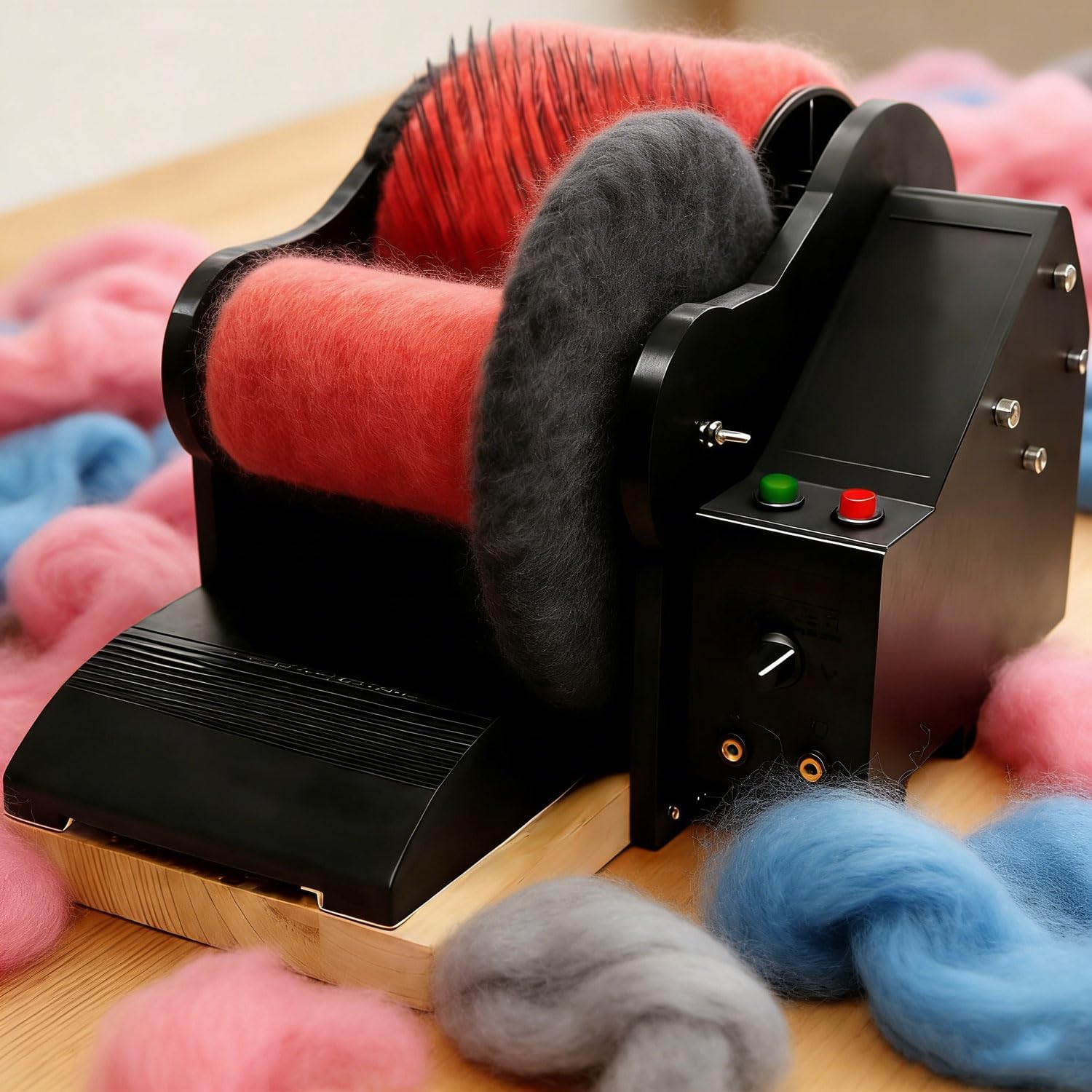 JOSBY Wool Drum Carding Machine, Electric Wool Combing Machine, Adjustable Forward & Reverse Speed, W/2 Foot Pedal, Fast Color Mixing, Combing, Spinning, for DIY Handicrafts, Make Felt Animals