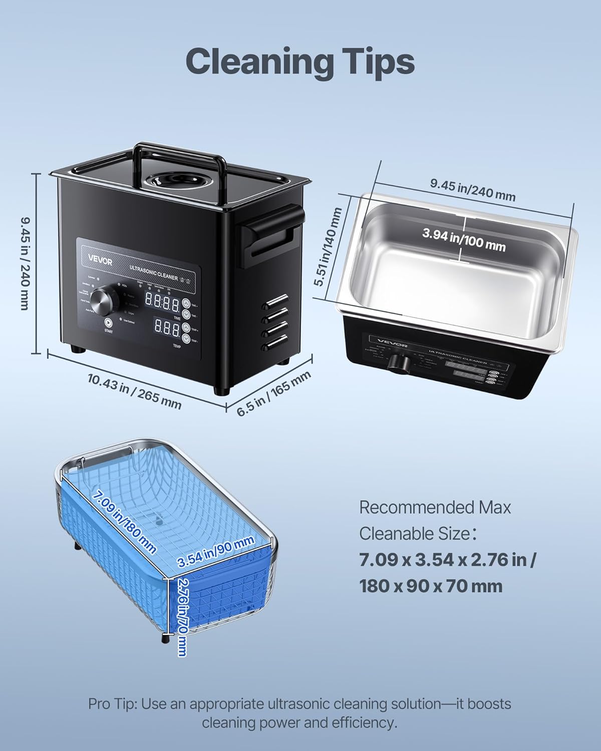 VEVOR 3L Ultrasonic Cleaner, Professional Ultrasonic Cleaner Machine with Knob Control, Stainless Steel Cleaning Machine with Basket and Cleaning Ball, for Watches, Razors, Jewelry, Coins and More