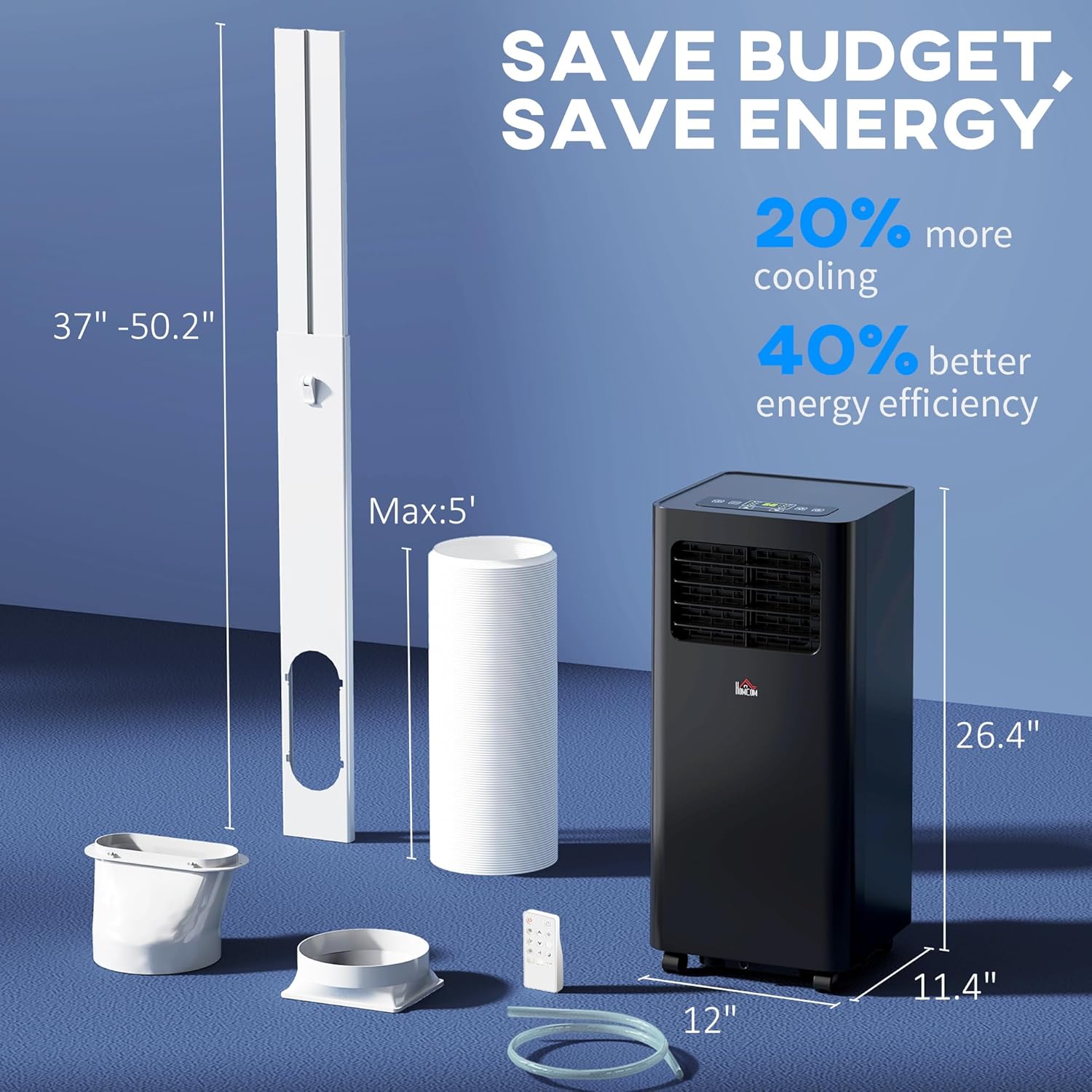 HOMCOM 10000 BTU Portable Air Conditioner for Rooms Up to 441 Sq. Ft., 3-in-1 AC Unit with Dehumidifier, Cooling Fan, Sleep, Remote, 24H Timer On/Off, Window Installation Kit, Black