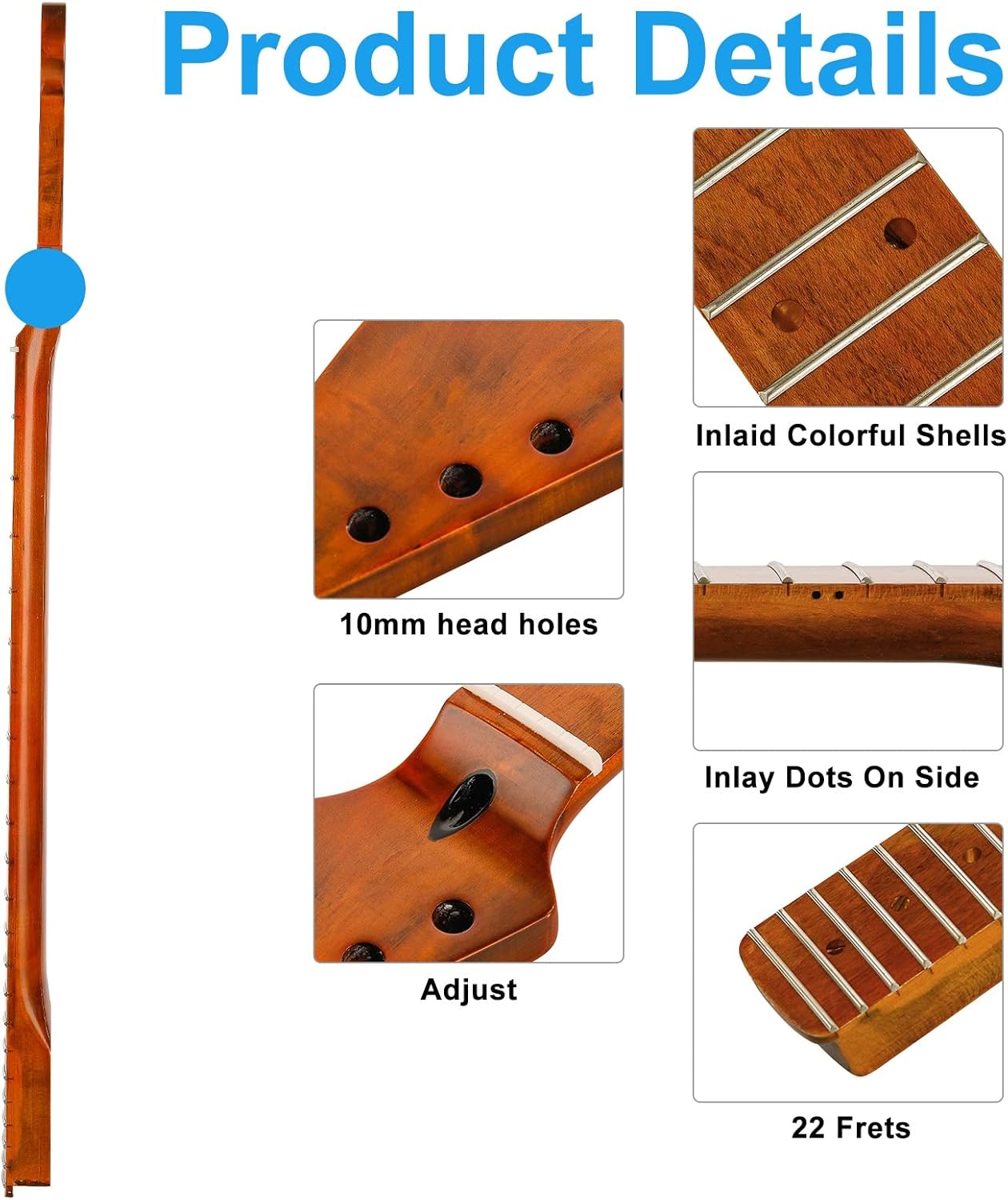 22fret Star Brown Light Electric Guitar Neck,Canadian Maple Electric Guitar,Synthetic Bone Nut