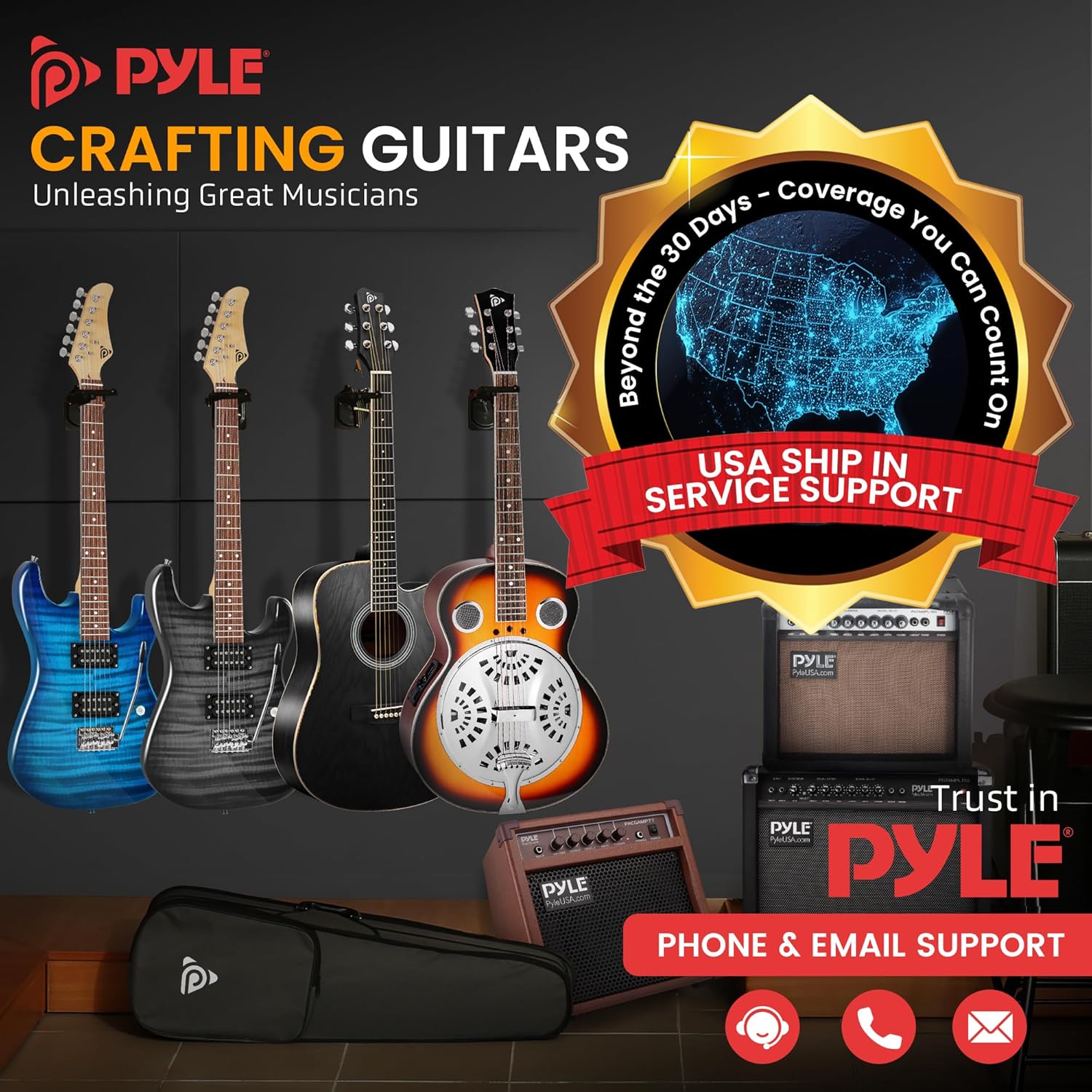 Pyle Electro Resophonic Acoustic Electric Guitar Set, Full Size Round Neck Traditional Resonator, Built-in Pre Amplifier, White