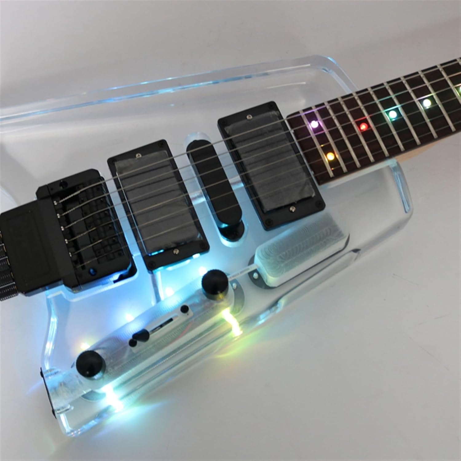 Headless Portable Travel Acrylic Mini Electric Guitar with Tremolo Bridge and HHS Pickup Professional Headless Guitar