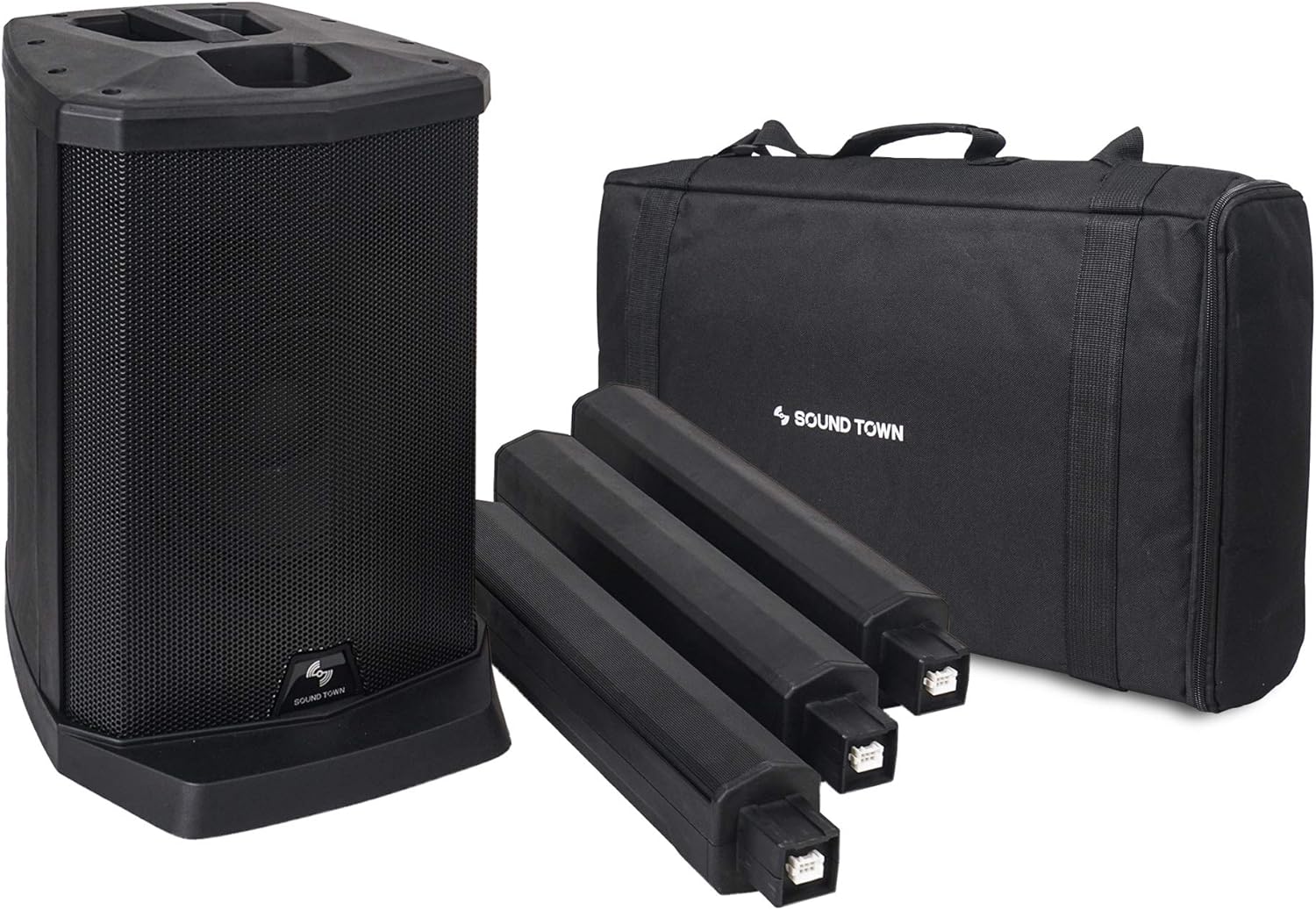Sound Town Portable Line Array Column PA/DJ System with Sub Bass Module, TWS Bluetooth, Built-in 3-Channel Mixer, Carry Bag (CARPO-L1)