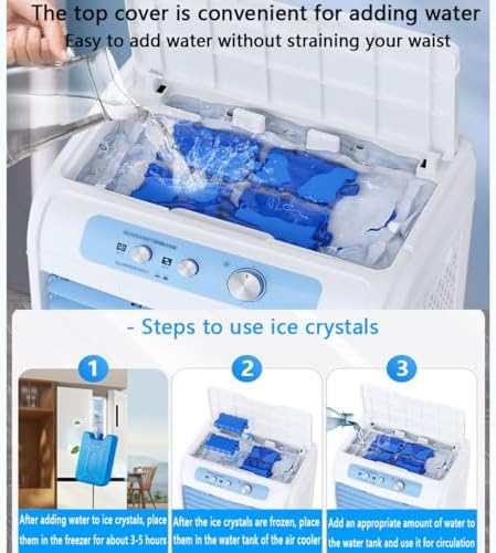 Windowless Portable Air Conditioners 3-IN-1 Evaporative Air Cooler with New Upgraded Copper Motor Cooling Fan With Extra Large Water Tank Ice Packs Cooling AC Unit for Indoor Outdoor Bedroom