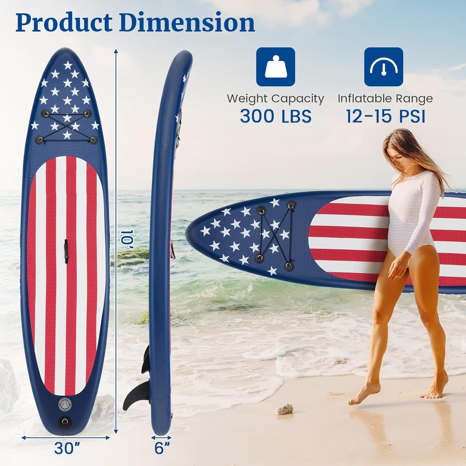GYMAX Stand Up Paddle Board, Inflatable SUP with Wide Non-Slip EVA Deck, Accessories-Leash, D Rings, Hand Pump, Adjustable Paddle & Backpack, Paddle Boards for Adults Youth
