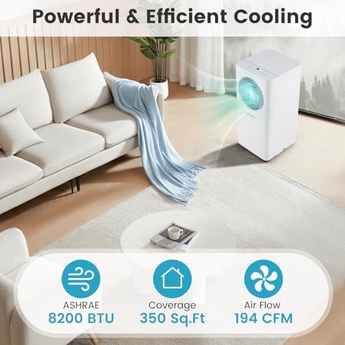 COSTWAY 8200 BTU Portable Air Conditioner, 3-in-1 Floor AC Unit with Fan & Dehumidifier, 24H Timer, Sleep Mode, Remote Control, Drain Hose & Window Installation Kit, Cools up to 350 Sq. Ft (8200 BTU)