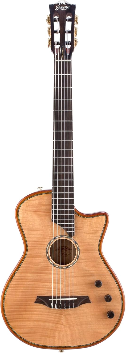 Bromo BEN2C Electric Nylon String Guitar, Thinline Fully Chambered Semi-Hollow Body Slim Neck Dual Pickup Stage Live Performance Fusion Classical Guitar with Hard Case (Natural)